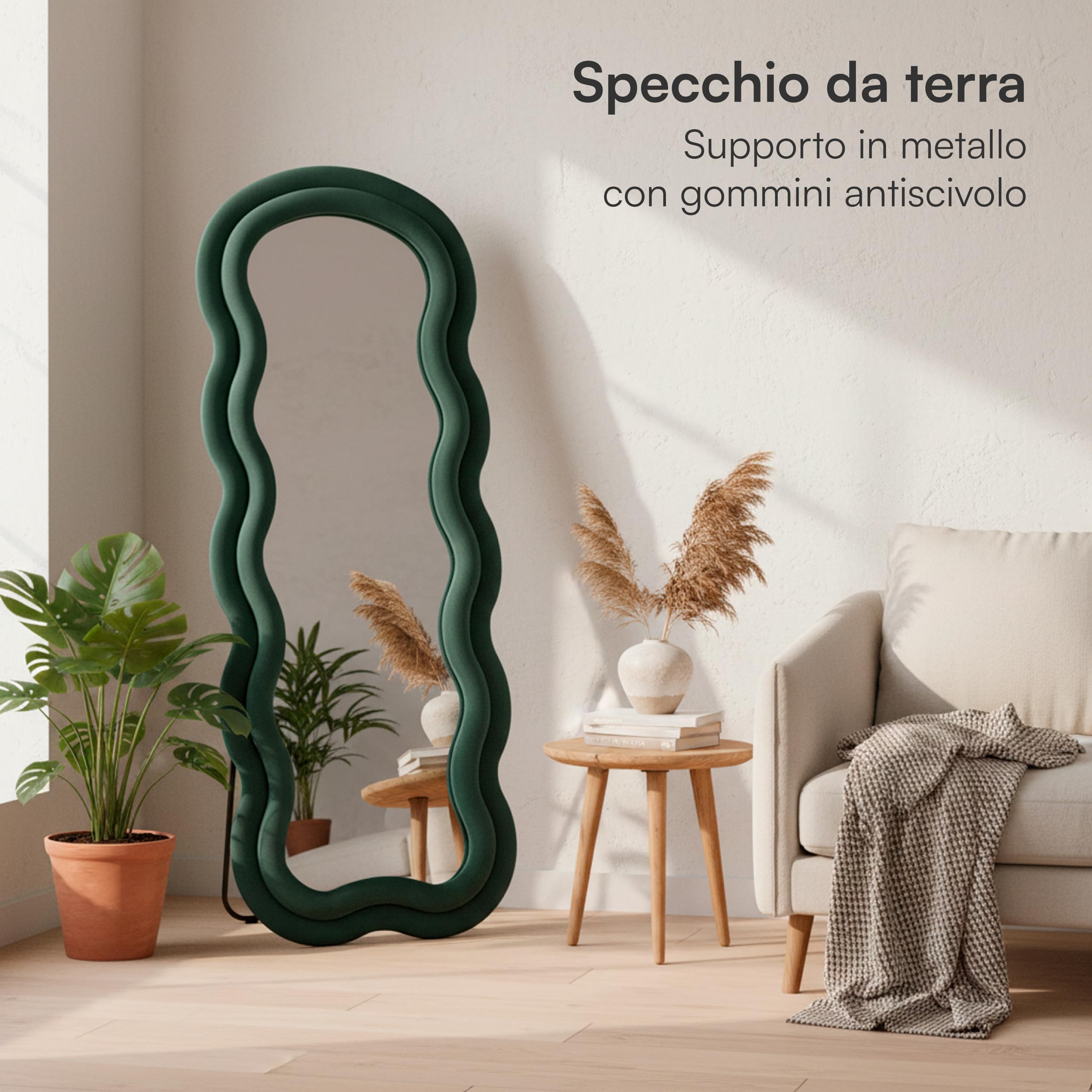 Baroni Home specchio da terra velluto verde scuro 160x60 cm