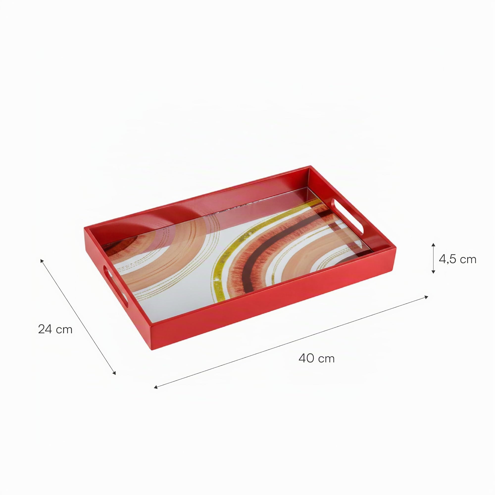 Baroni Home Vassoio Vetro Rettangolare Astratto Rosso 40x24 cm