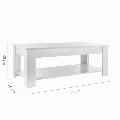 Baroni Home Tavolino Salotto Bianco 120x60x45 con Ripiano