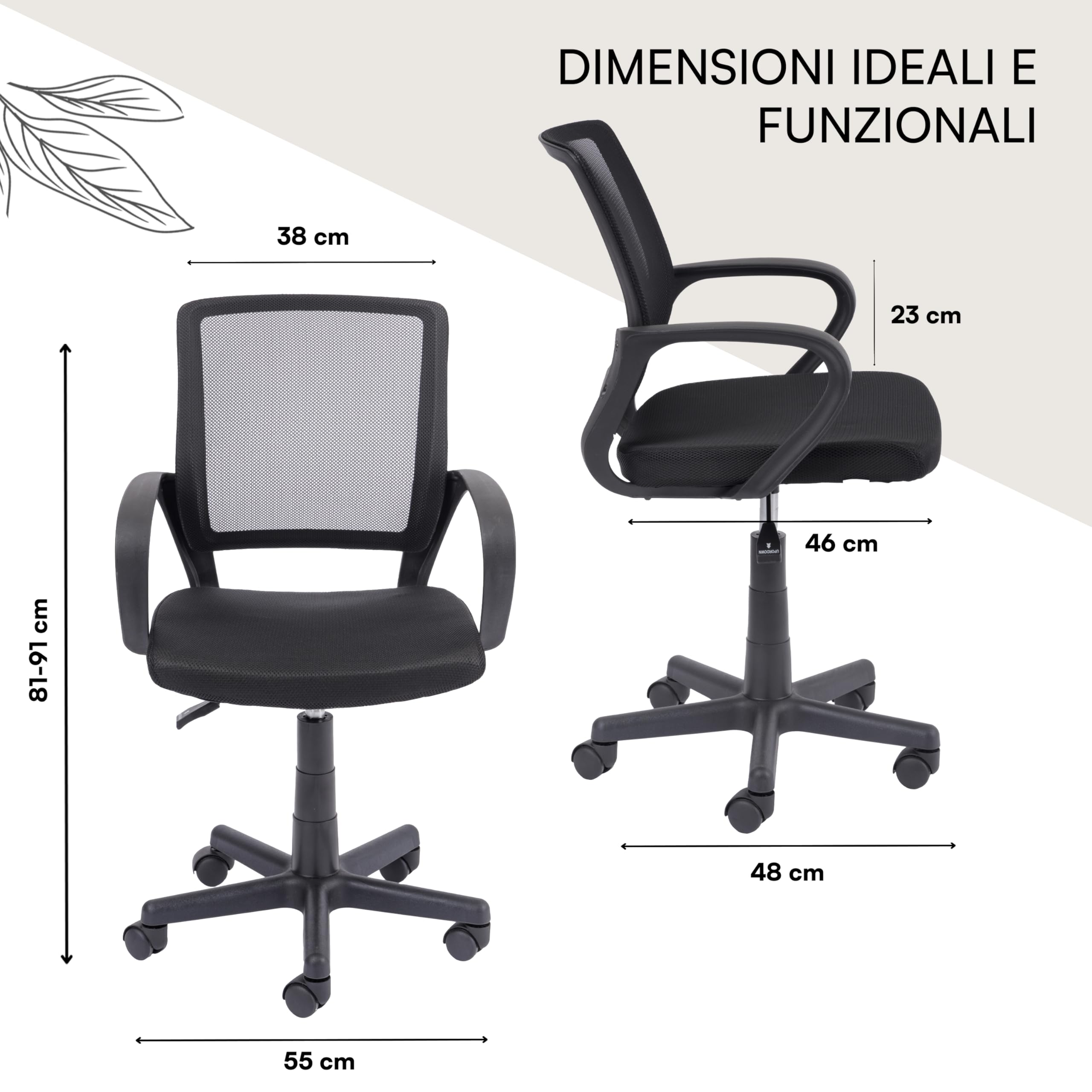 Baroni Home Sedia Ufficio Nera Ergonomica 55x48x91 cm