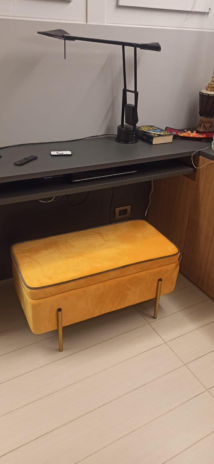 Baroni Home Cassapanca Pieghevole Gialla 80x40x40 cm Velluto