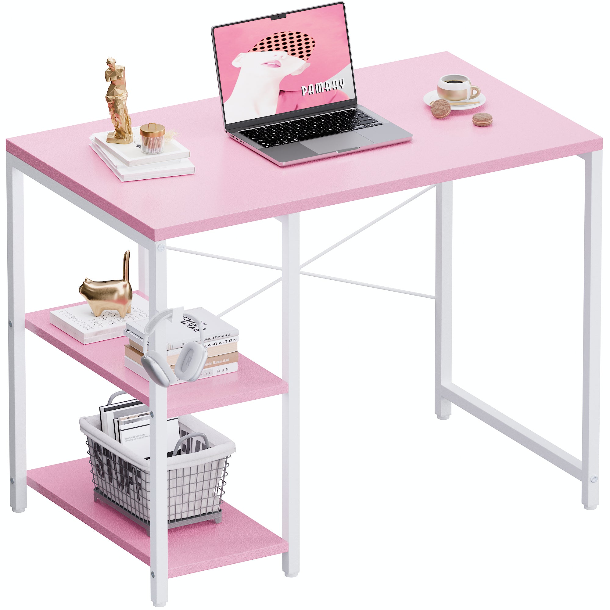 Pamray 32 Pollici Scrivania Piccola Grigia 81 cm Scaffali