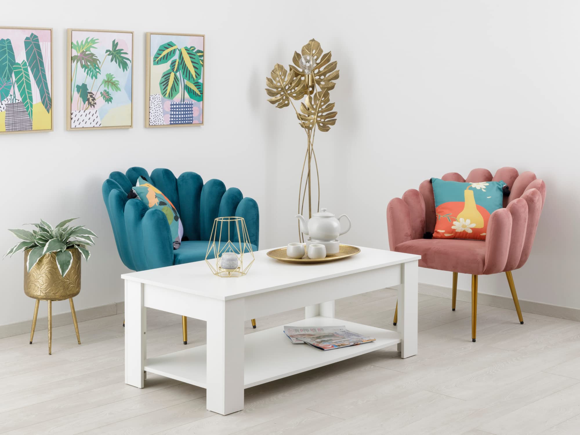 Baroni Home Tavolino Salotto Bianco 120x60x45 con Ripiano