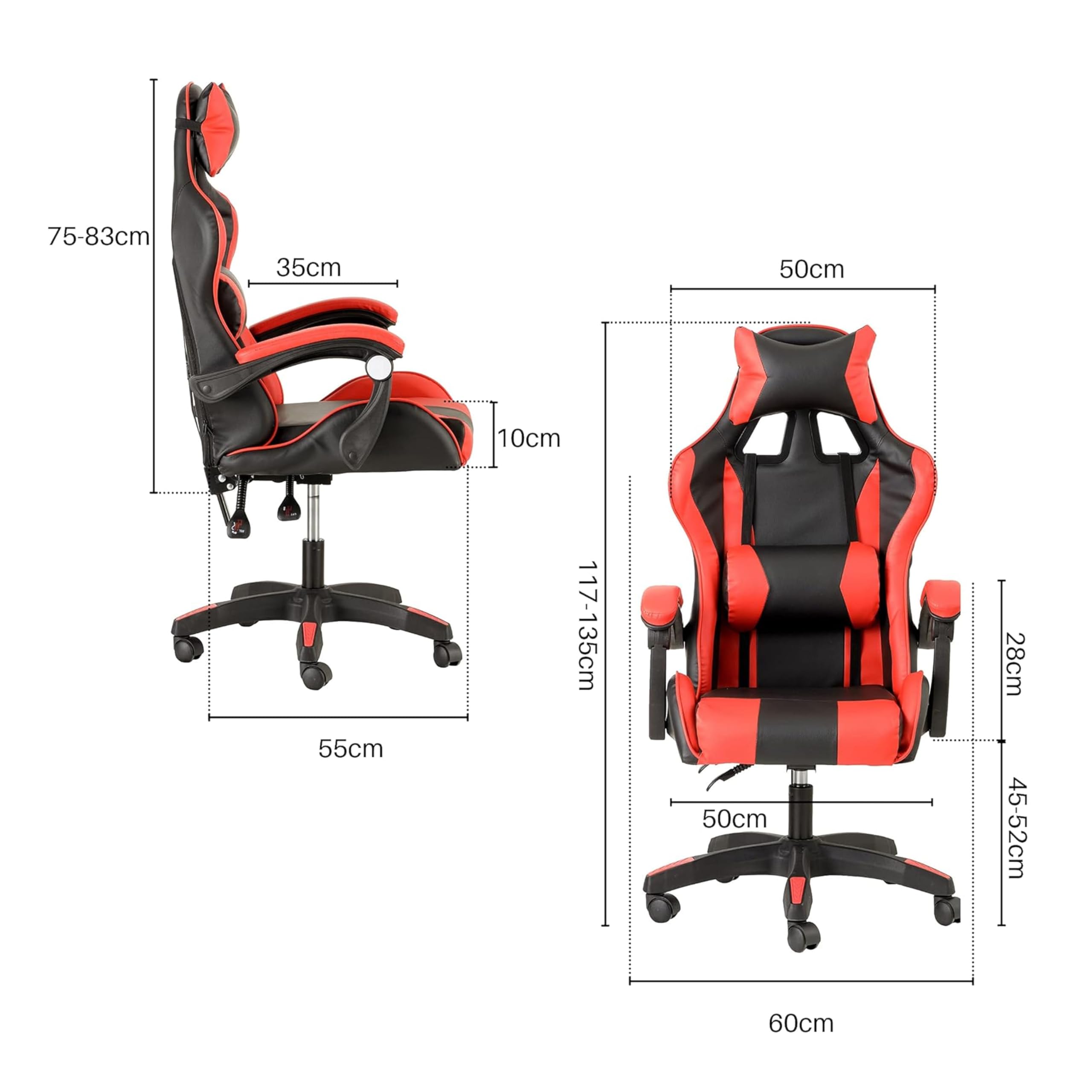 Baroni Home sedia gaming rossa reclinabile massaggio lombare