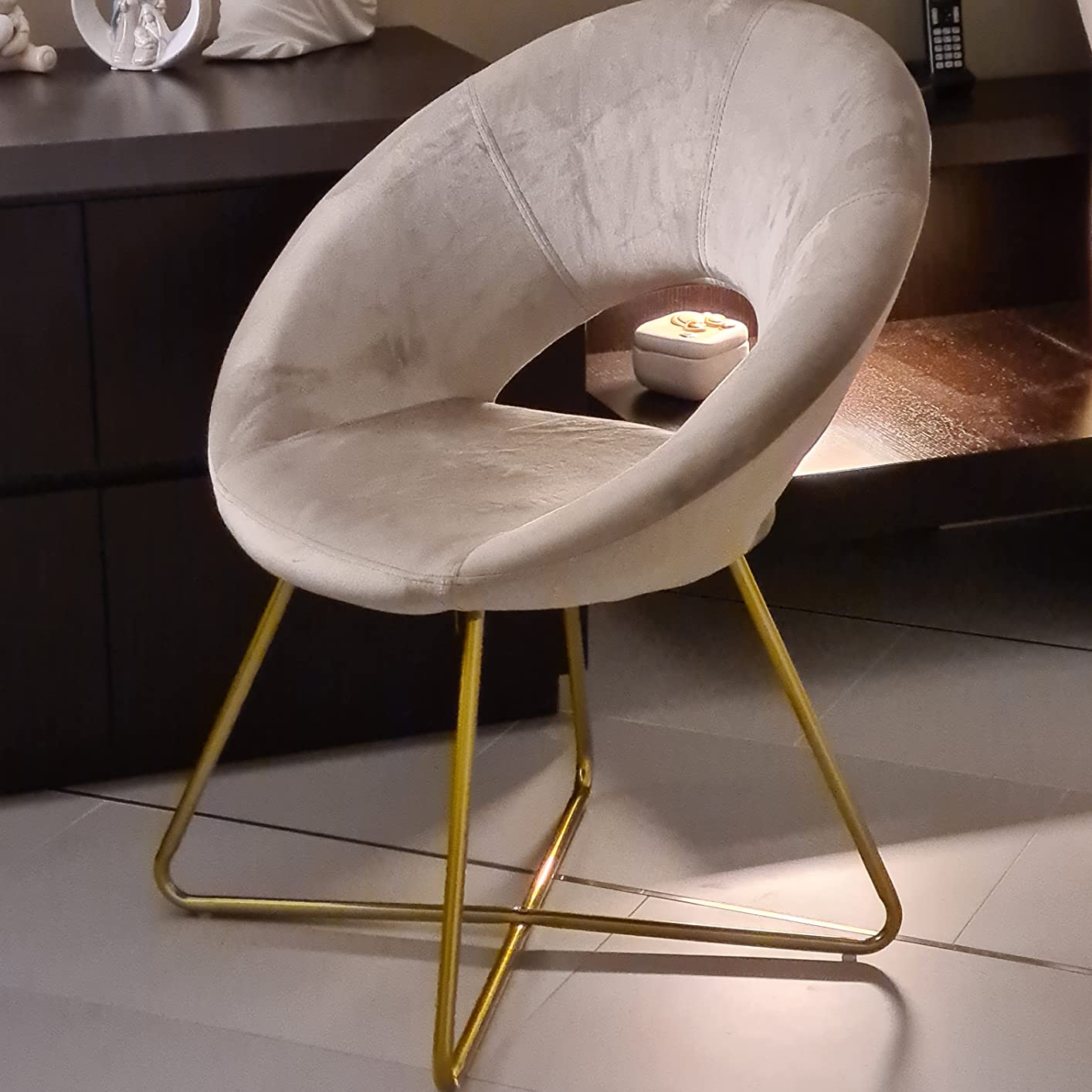 Baroni Home Poltrona Bibi Moon Beige Velluto 71x59x84 Portata 200kg