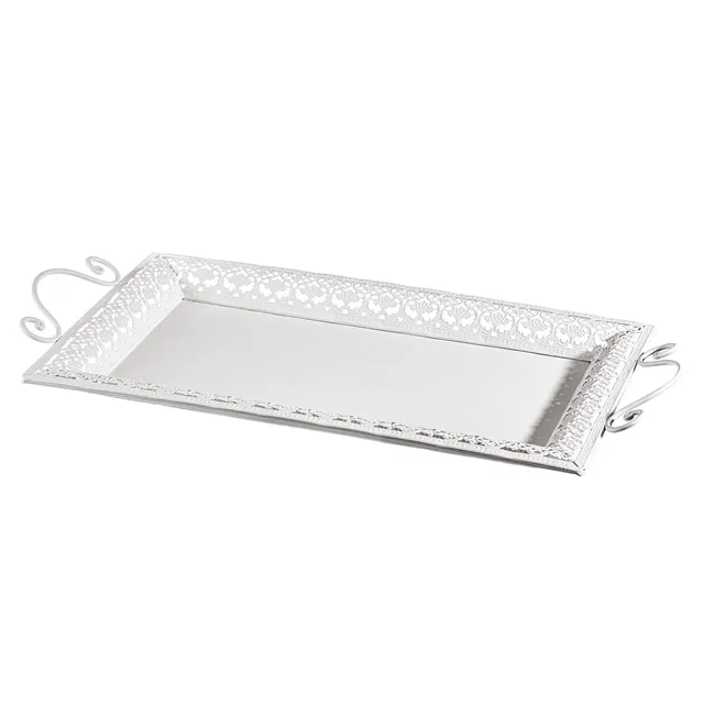 Baroni Home Vassoio Metallo Rettangolare Trina Bianco 48x26 cm