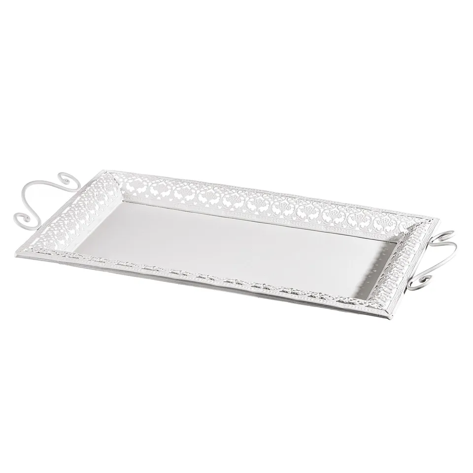 Baroni Home Vassoio Metallo Rettangolare Trina Bianco 48x26 cm