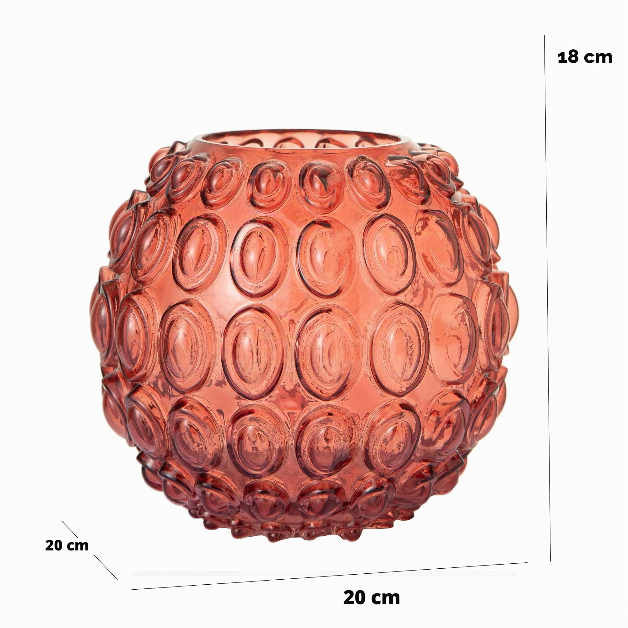 Baroni Home vaso vetro pallini rossi 20x20x18 cm decorato