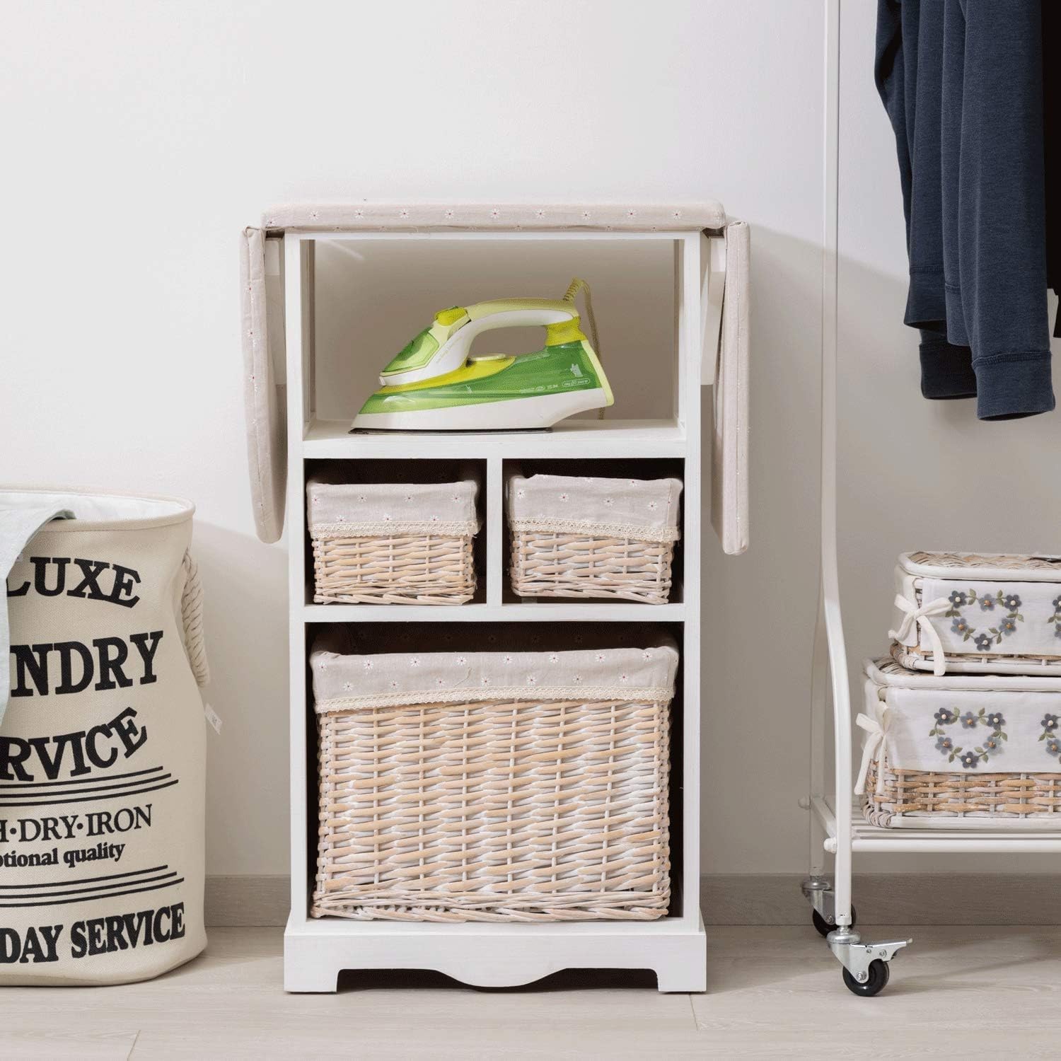 Baroni Home Mobile da Stiro Bianco 3 Cesti 54x36x86 cm