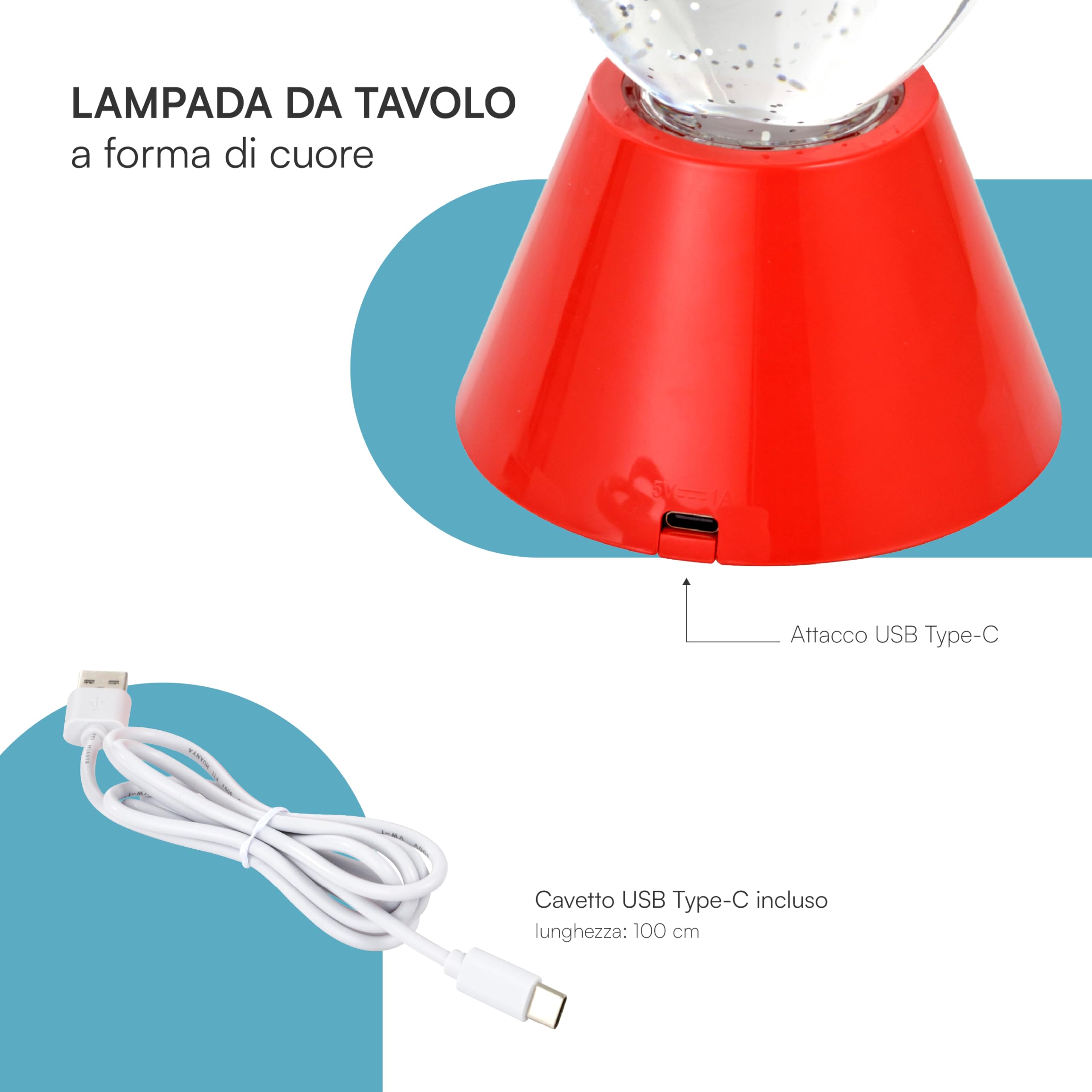Baroni Home lampada tavolo LED cuore 11x16 cm USB