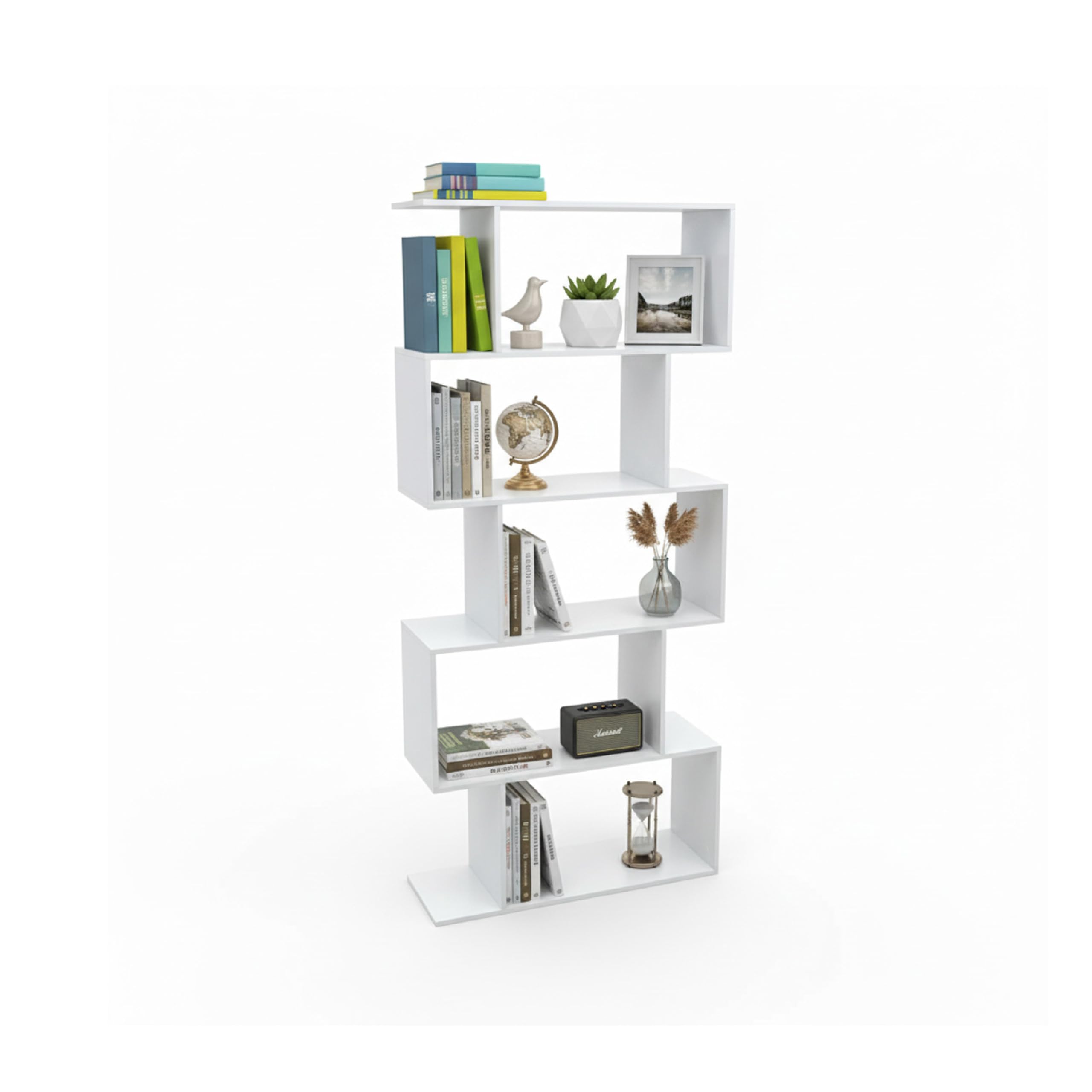 Baroni Home Libreria Zig Zag 6 Ripiani Bianco 24x70x191 cm