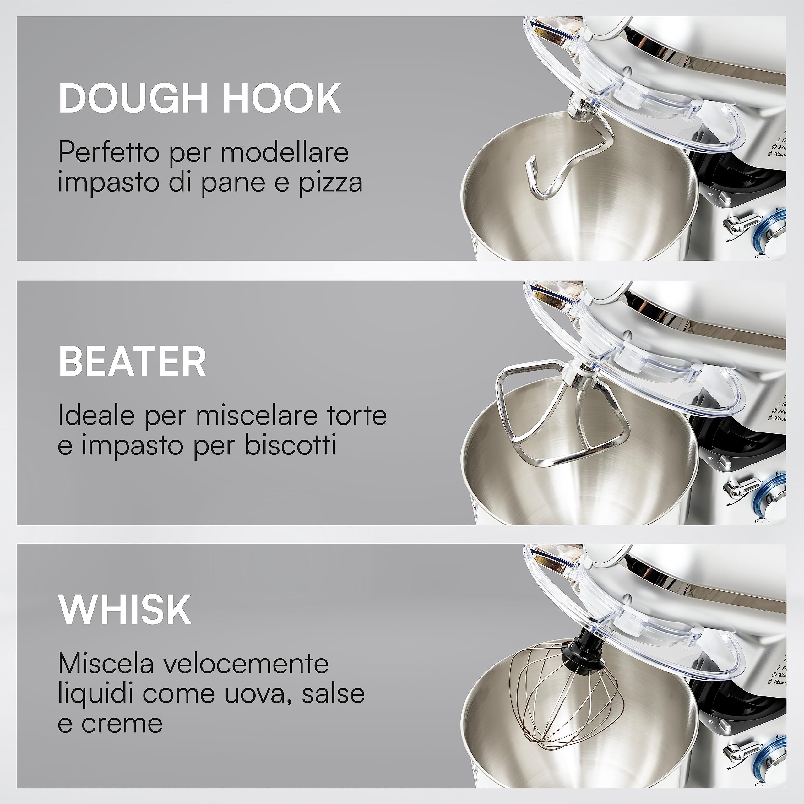 Baroni impastatrice planetaria 1000W 4,5L acciaio 6 velocità