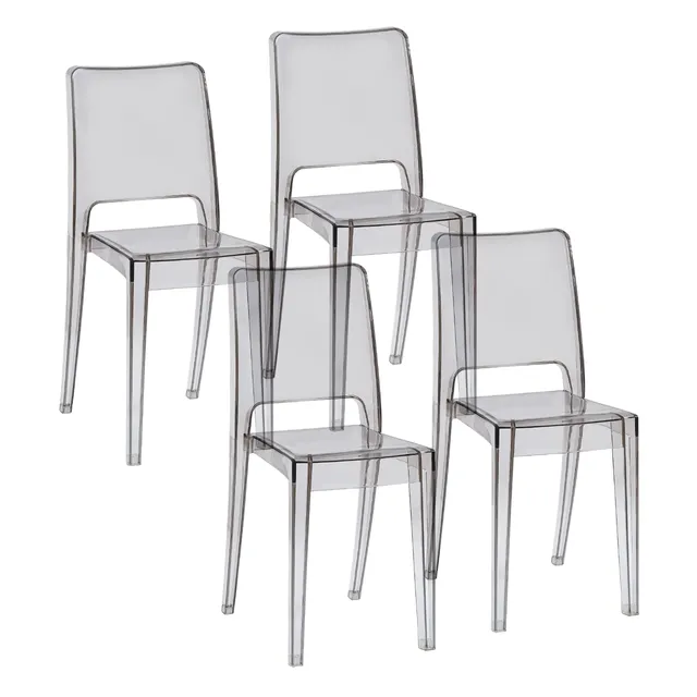 Baroni Home Set 4 Sedie Trasparenti Impilabili Fumè