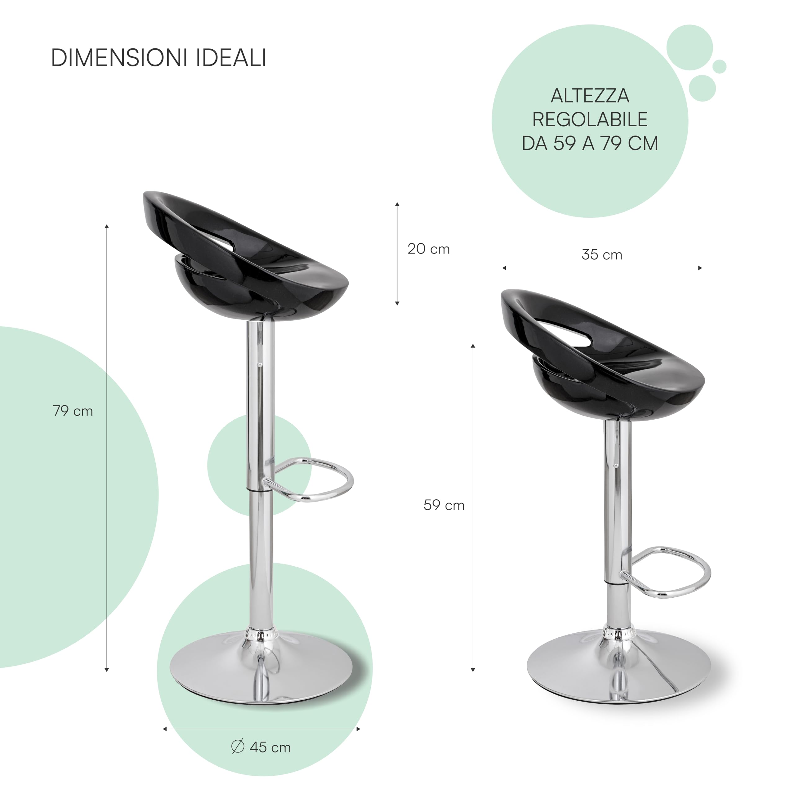 Baroni Home sgabello bar girevole nero altezza regolabile
