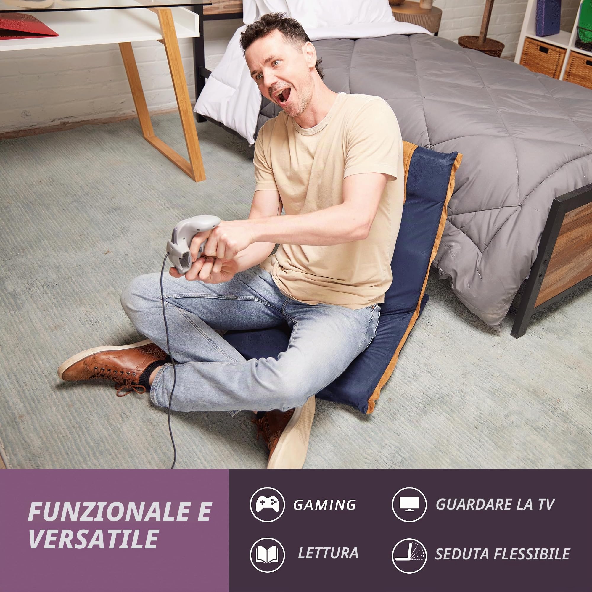 bonVIVO Easy III sedia pavimento pieghevole blu schienale reclinabile