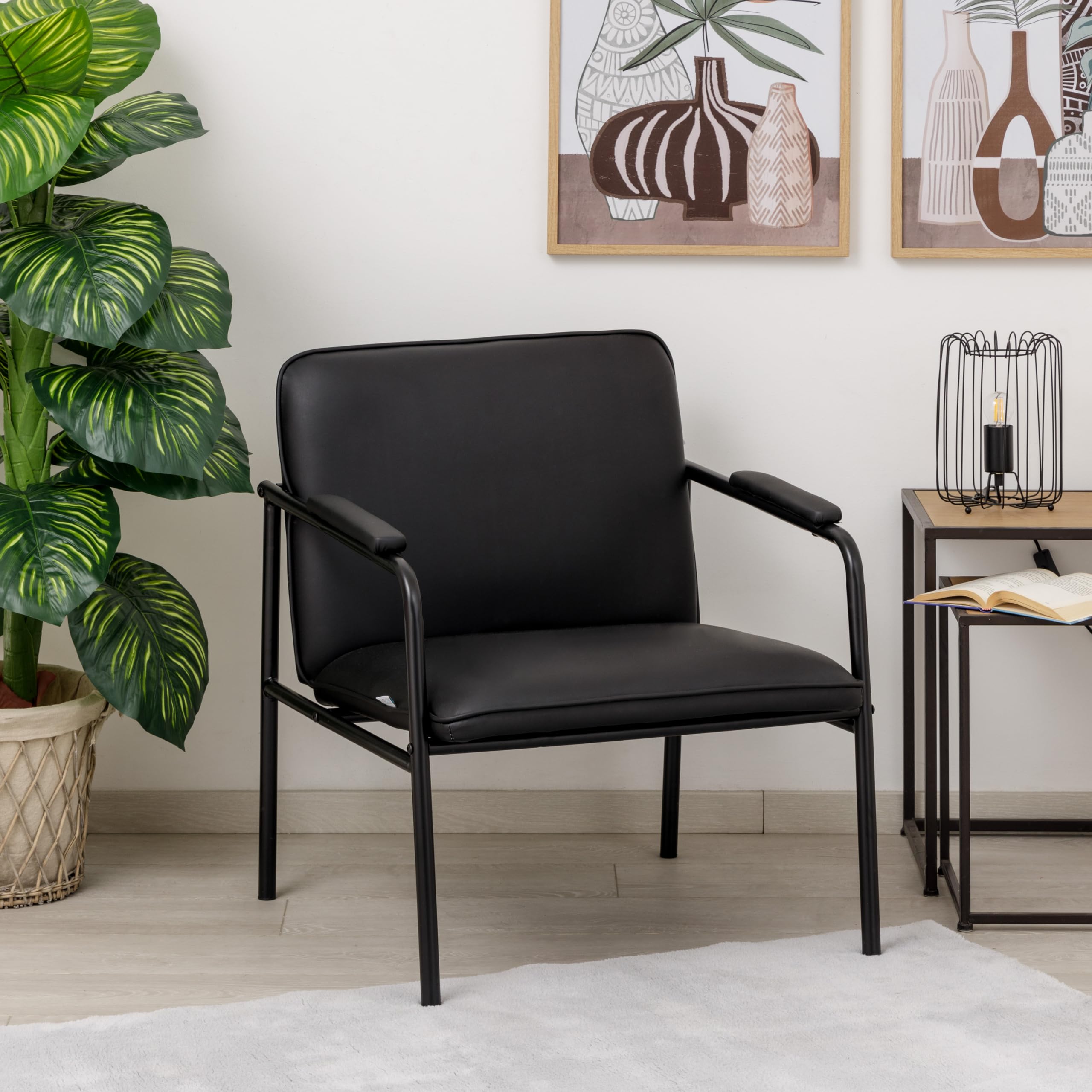 Baroni Home poltrona in ecopelle nera 78x59x64 cm
