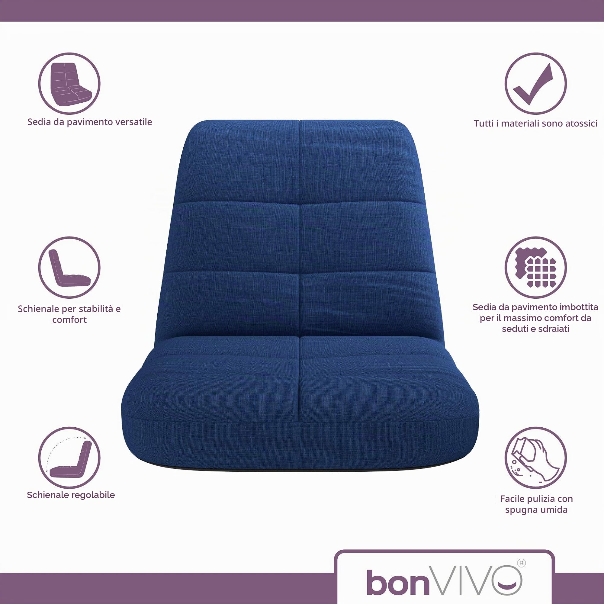 bonVIVO Easy Lounge sedia da terra pieghevole reclinabile