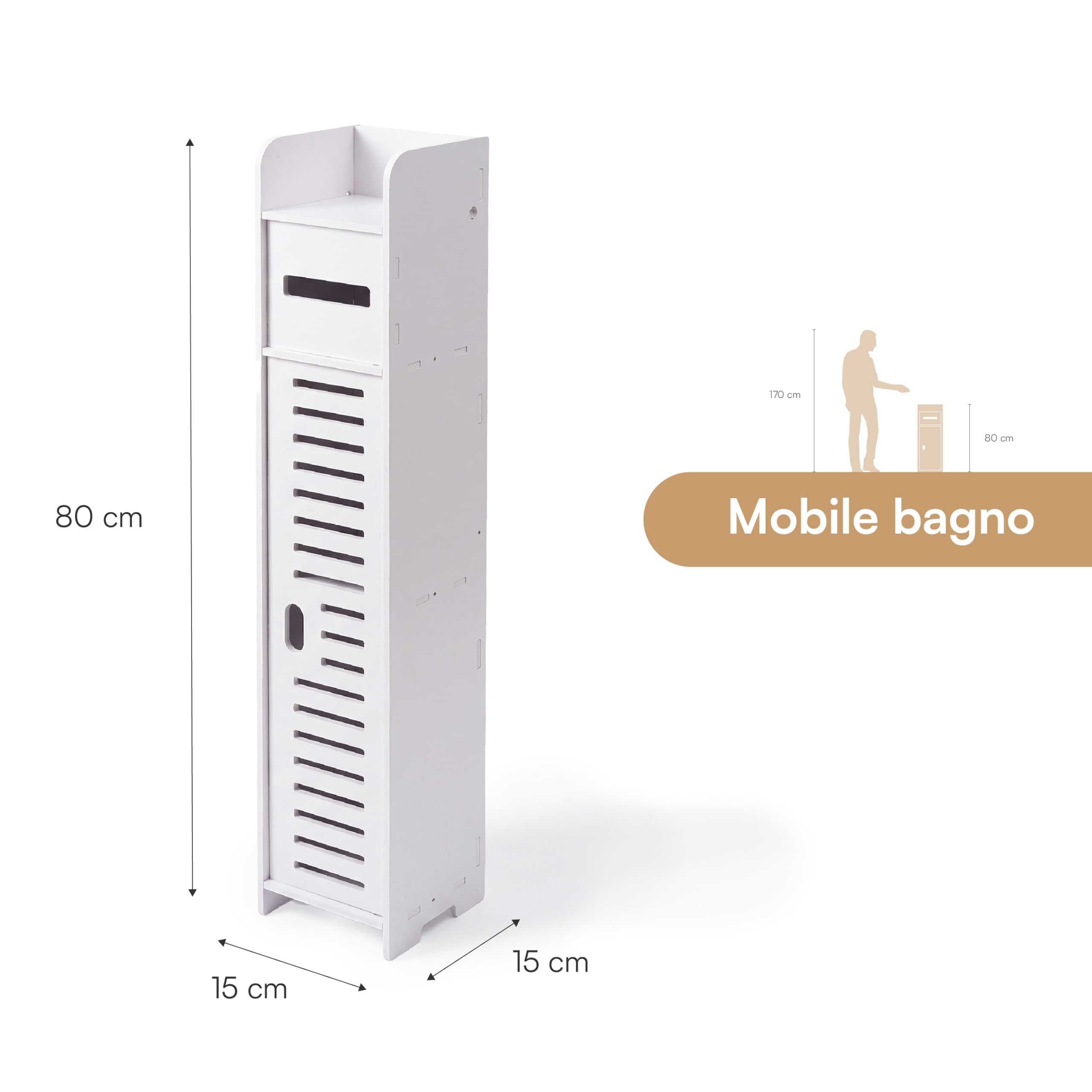 Baroni Home Mobiletto Porta Carta Igienica Anta Traforata 15x15x80 cm