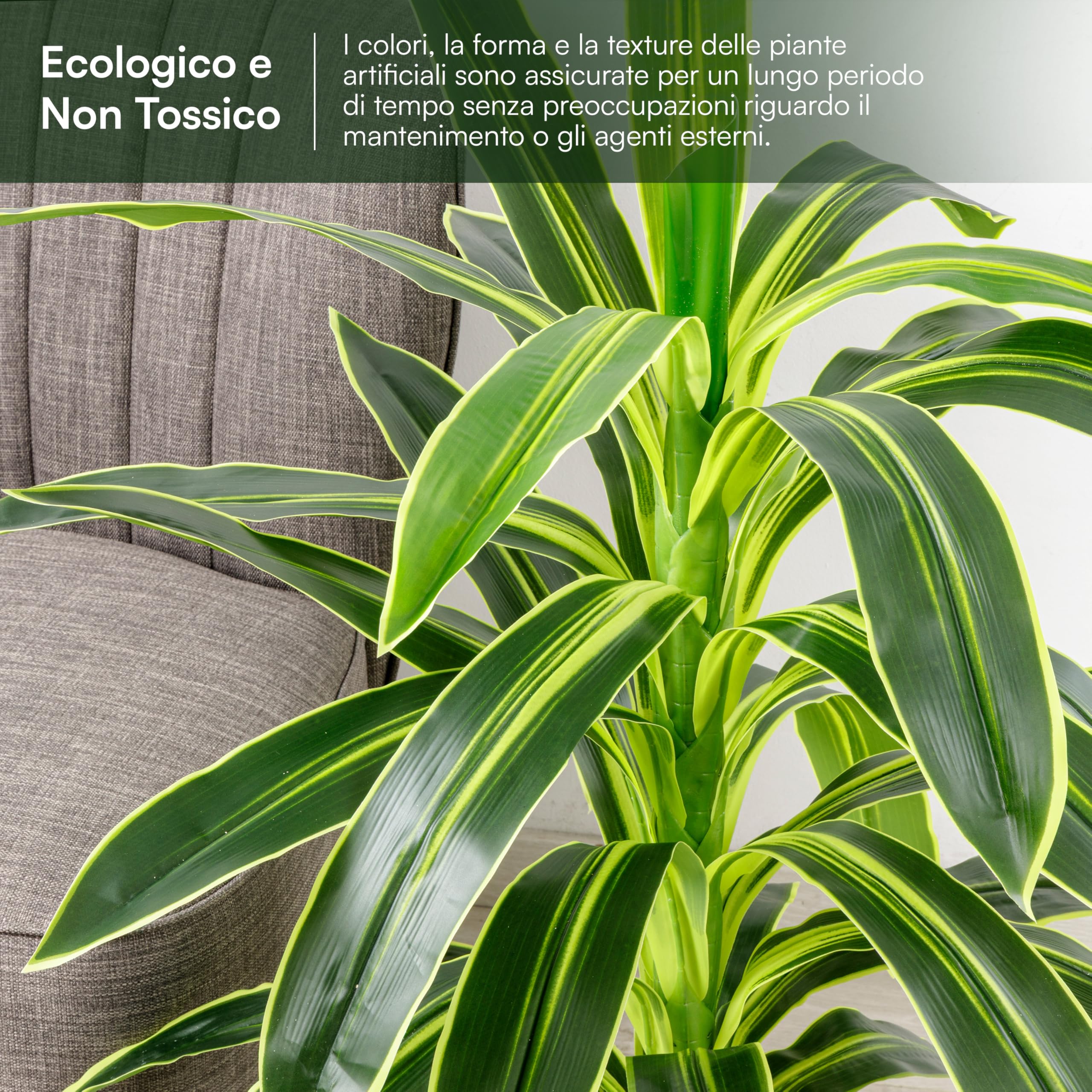 Baroni Home Pianta Artificiale Dracaena 100 cm da Interno