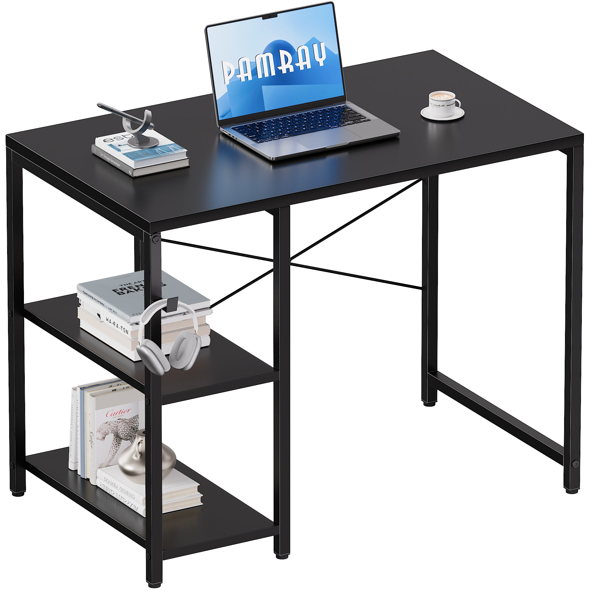 Pamray 32 Pollici Scrivania Piccola Grigia 81 cm Scaffali
