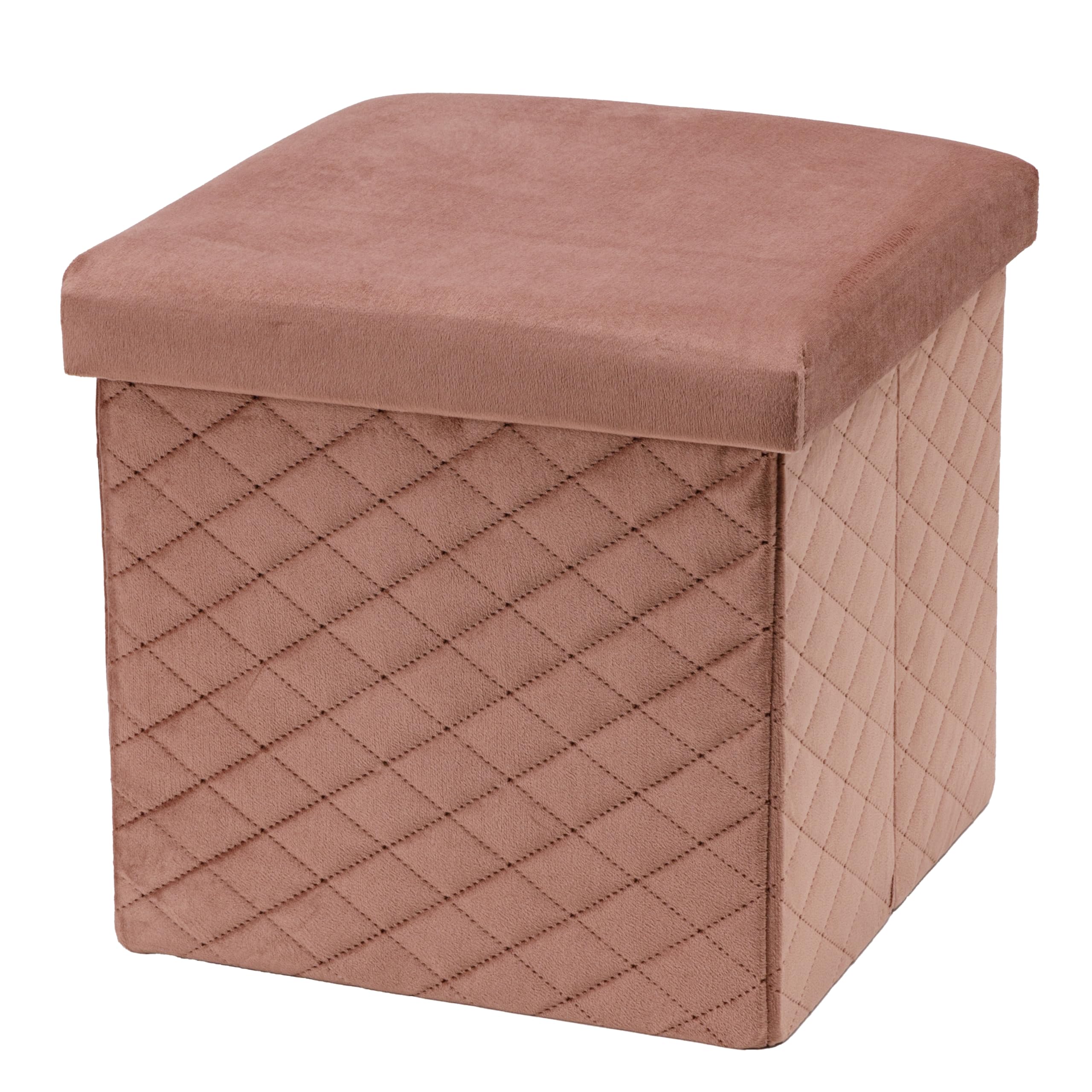 Baroni Home Pouf Contenitore Velluto Rosa Cipria 32x32x33 cm