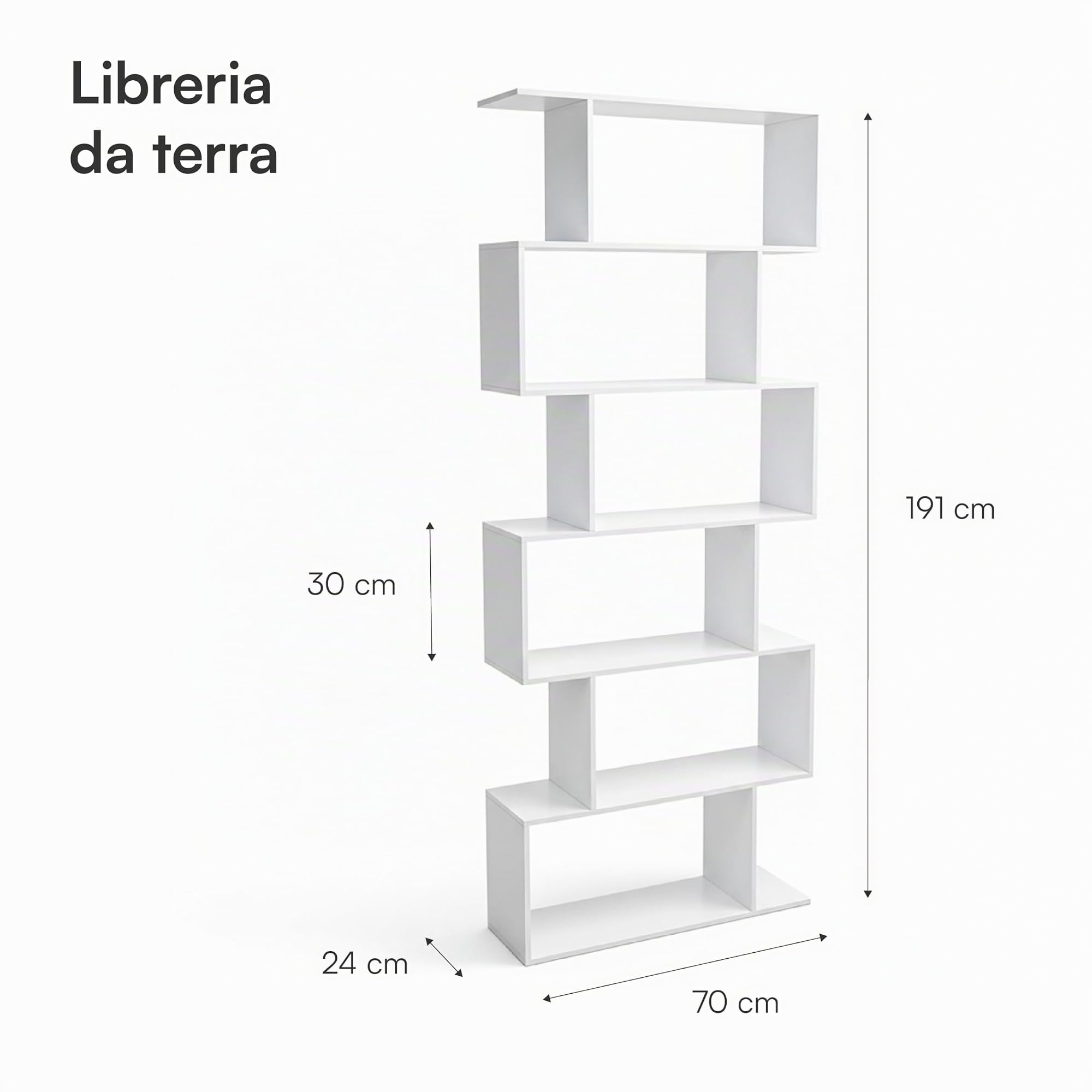 Baroni Home Libreria Zig Zag 6 Ripiani Bianco 24x70x191 cm