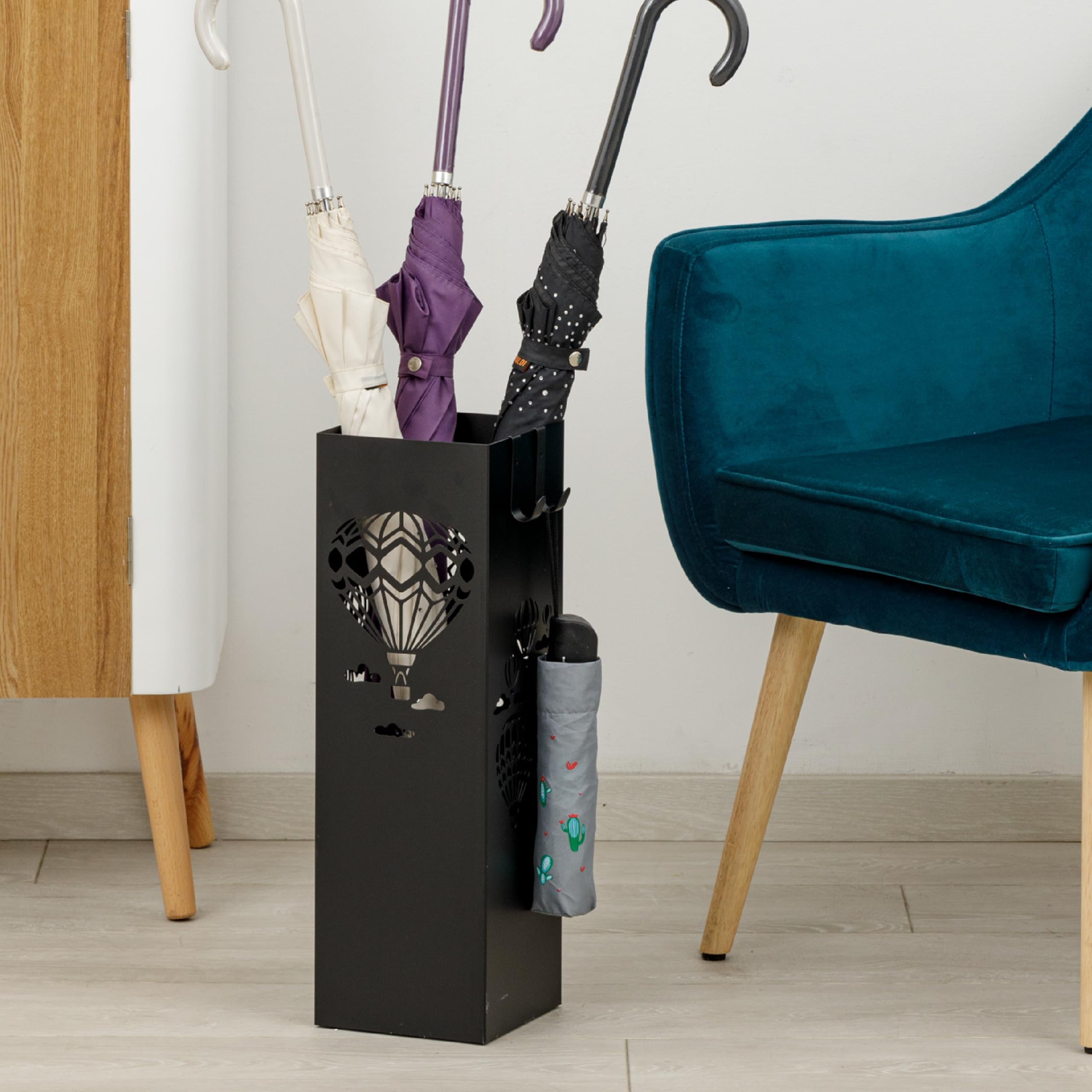 Baroni Home Mongolfiere portaombrelli nero metallo 16x16x49 cm