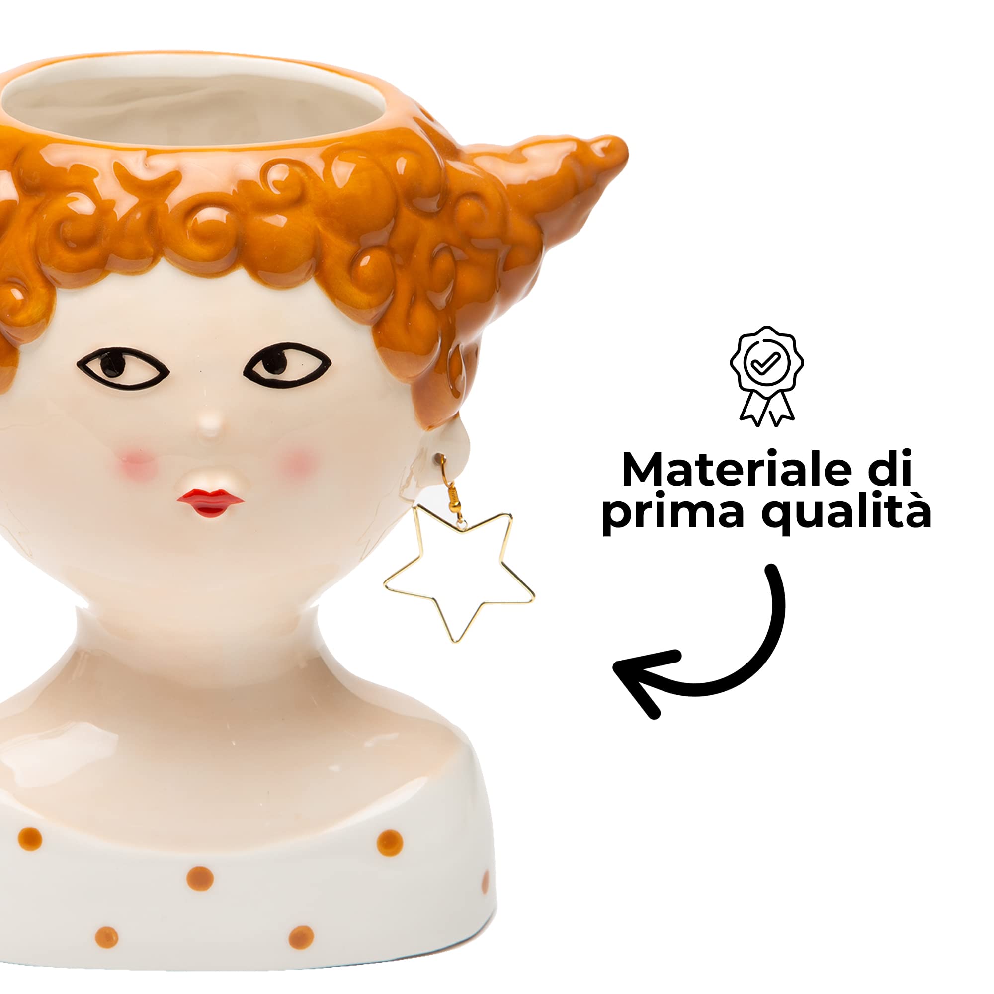 Baroni Home Vaso Ceramica Capelli Rossi 21x20 cm Dipinto a Mano