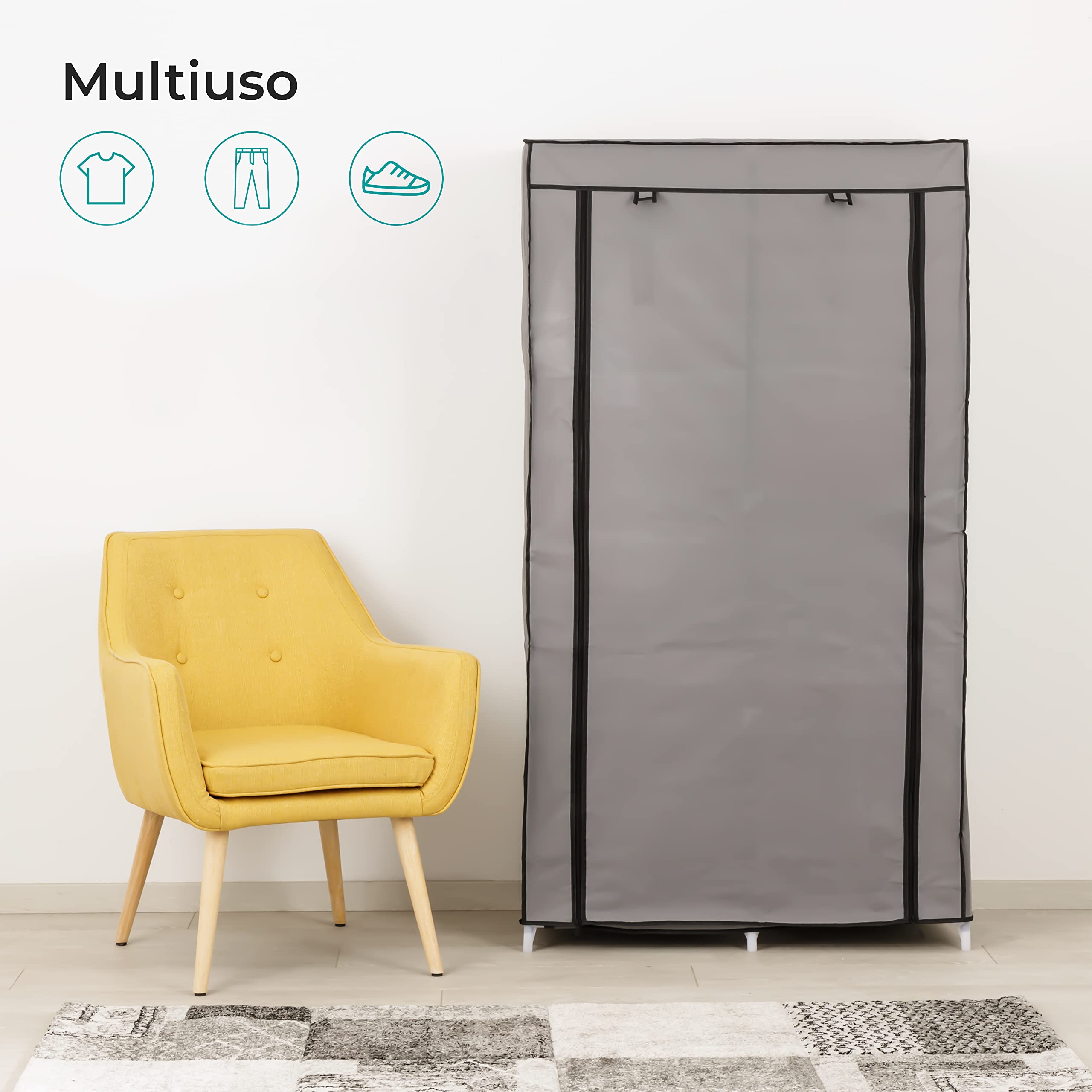 Baroni Home armadio in tessuto grigio 2 ripiani 88x45x160 cm