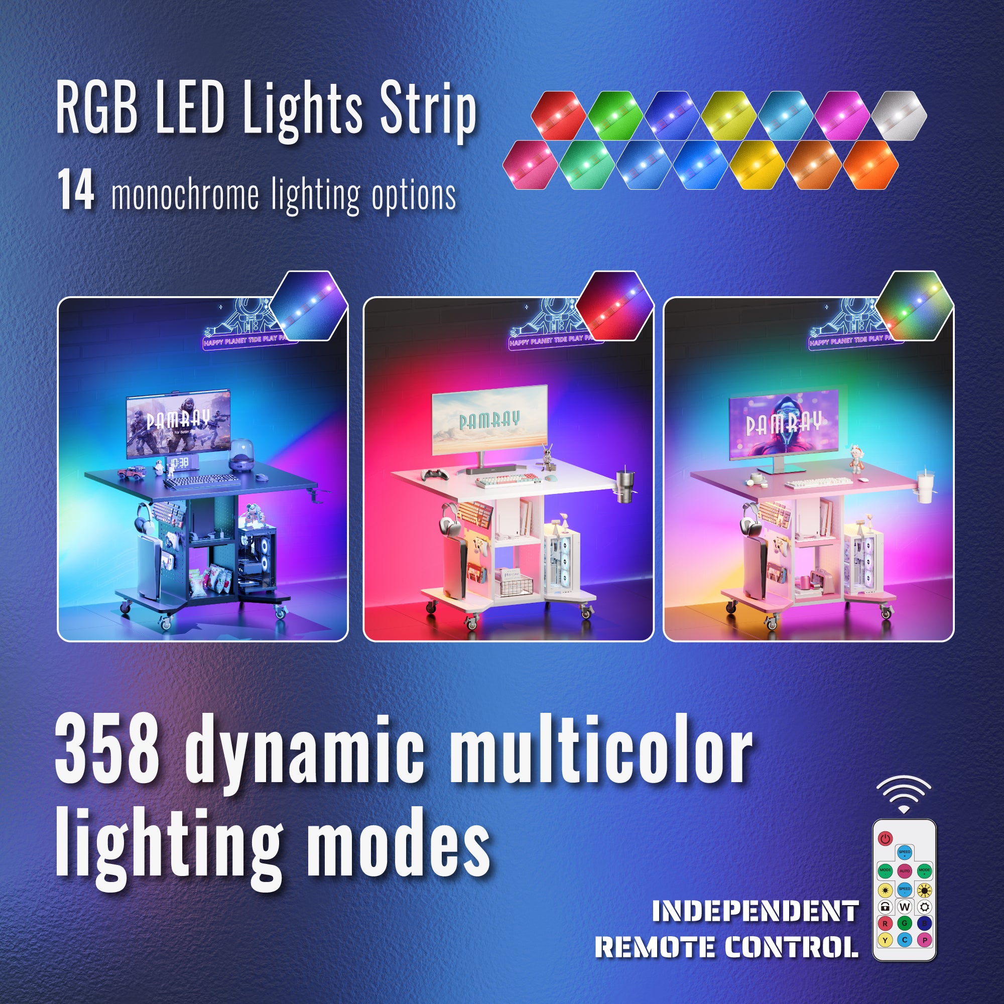 Pamray Small Rolling scrivania gaming nera LED