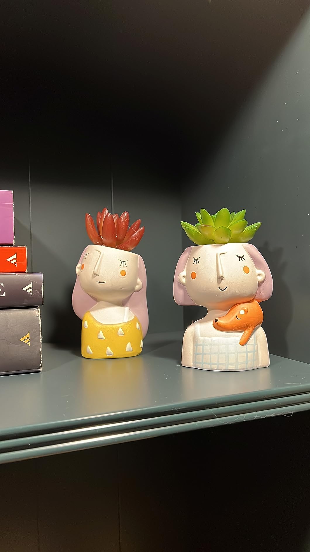 Baroni Set 4 Vasetti Testa Ceramica con Piantina 8x7x14 cm
