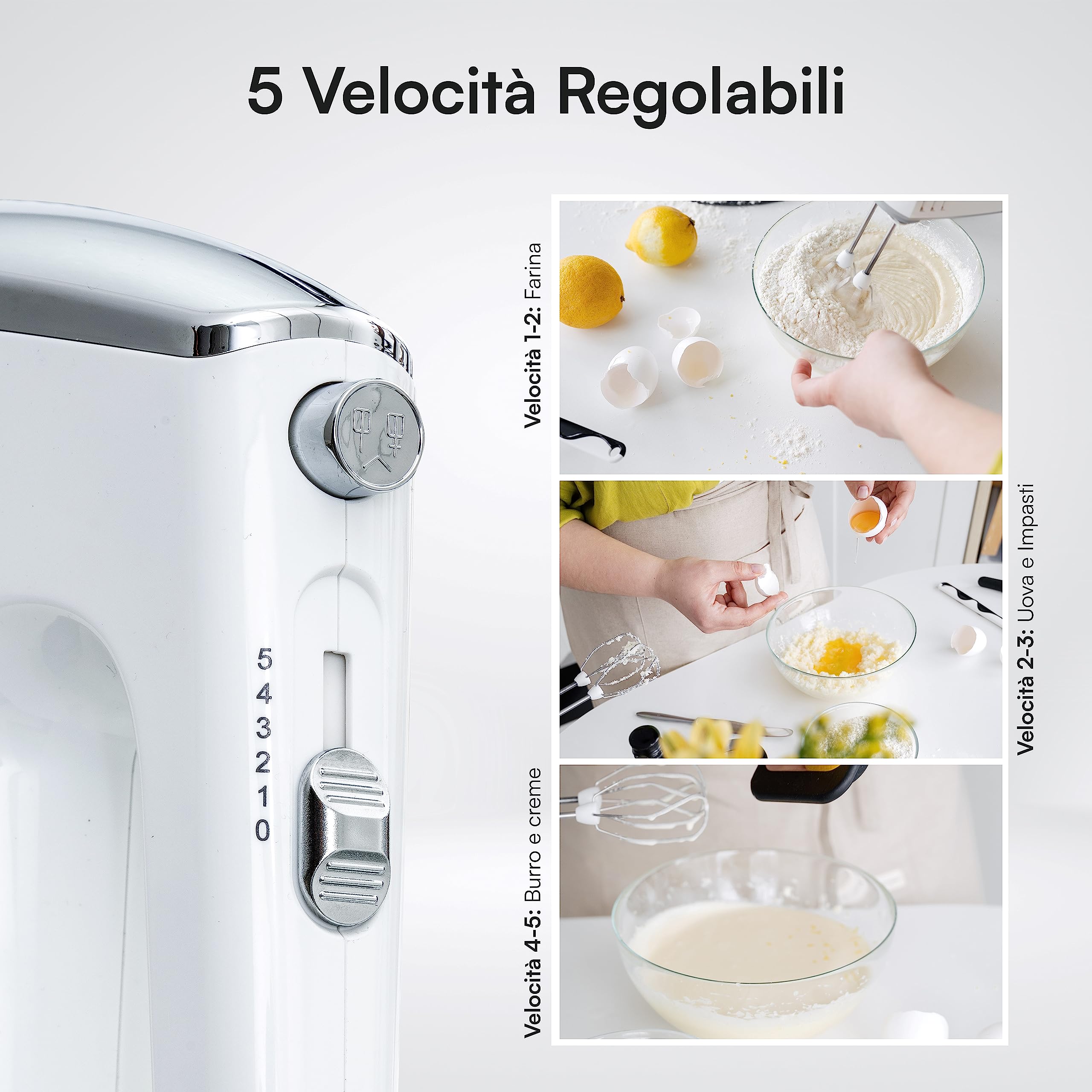 Baroni Home Sbattitore Elettrico 100W 5 Velocità Bianco