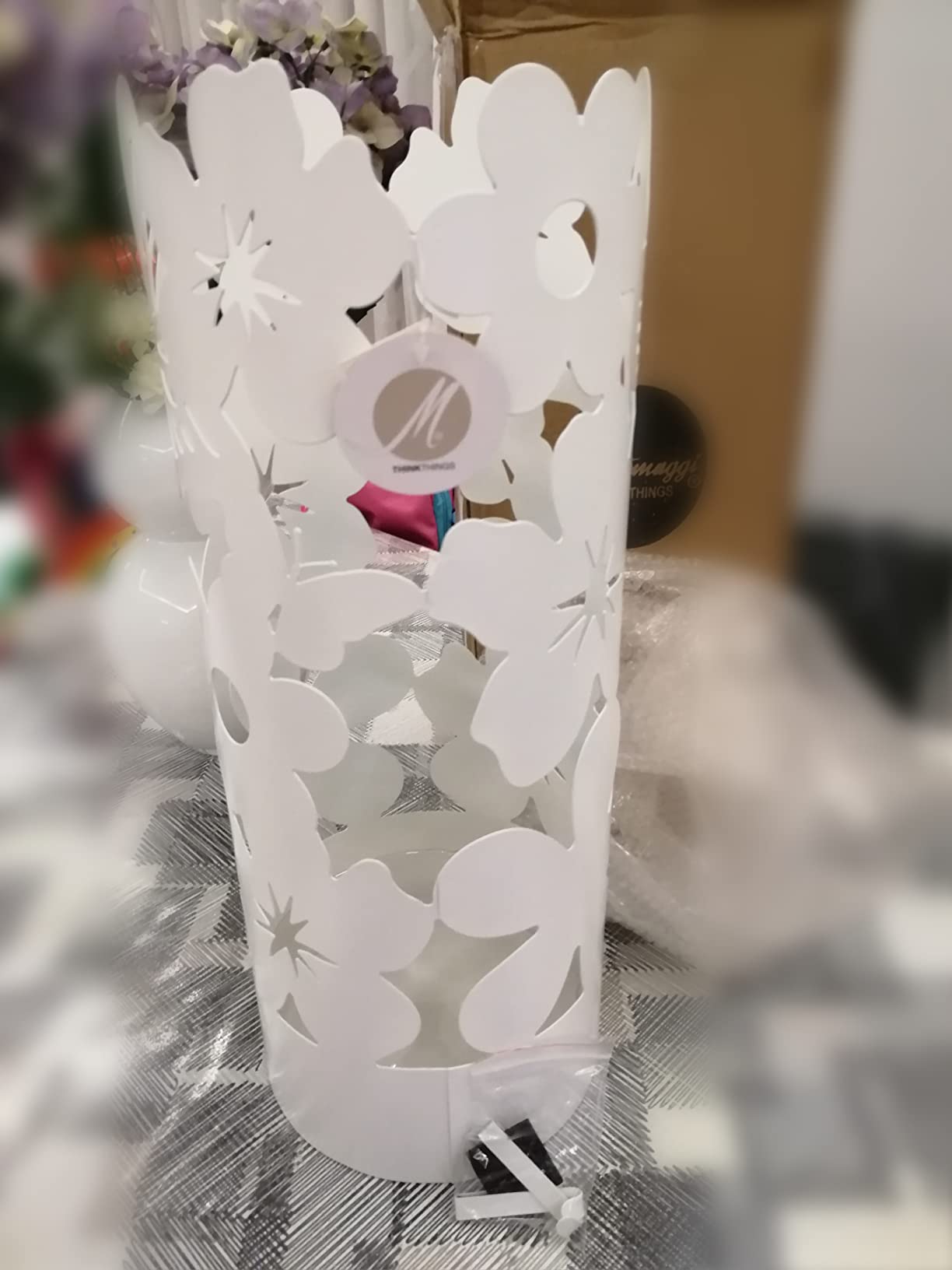 Baroni Home Portaombrelli Flowers Bianco Metallo 19x19x49