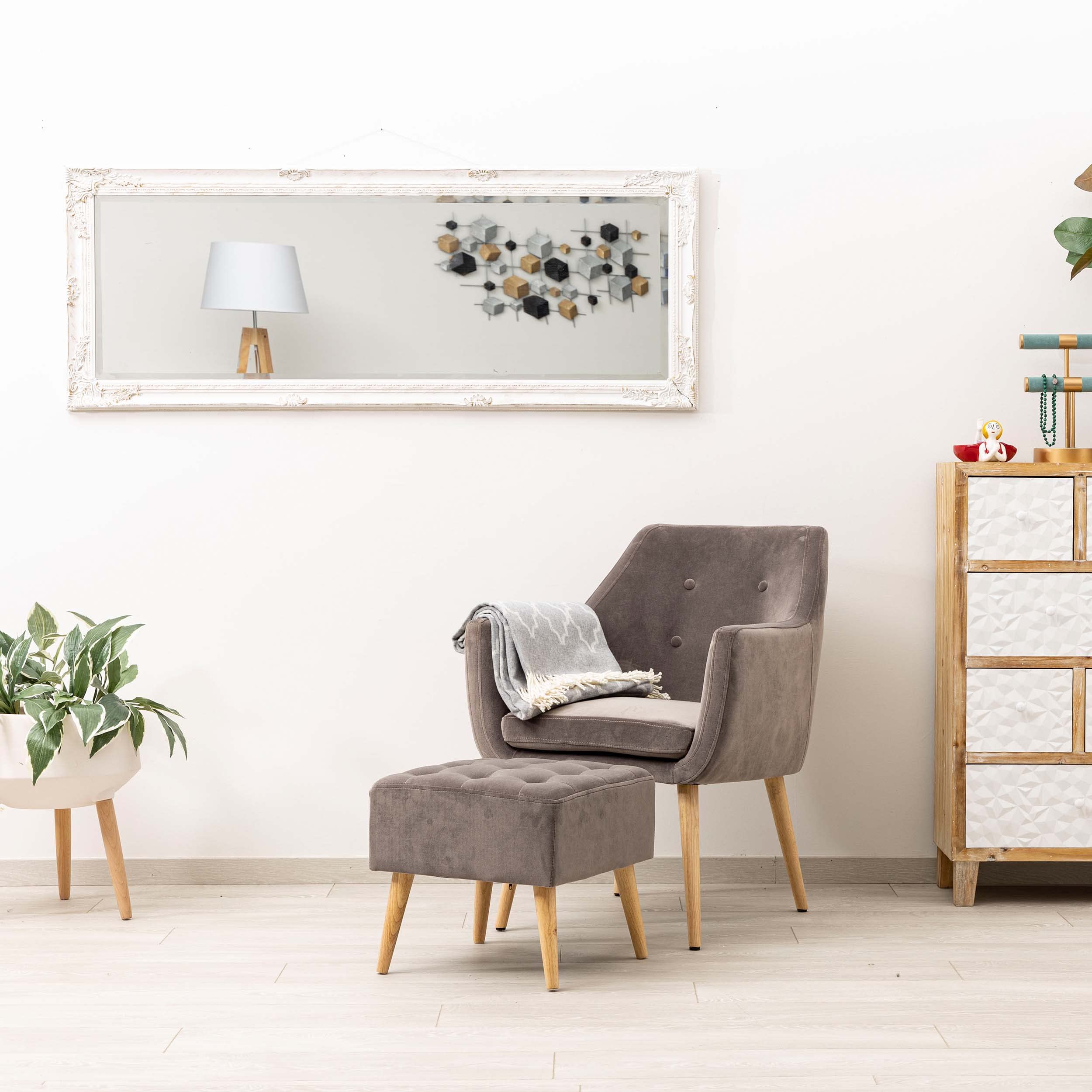 Baroni specchio da parete rettangolare 55x142 cm bianco anticato