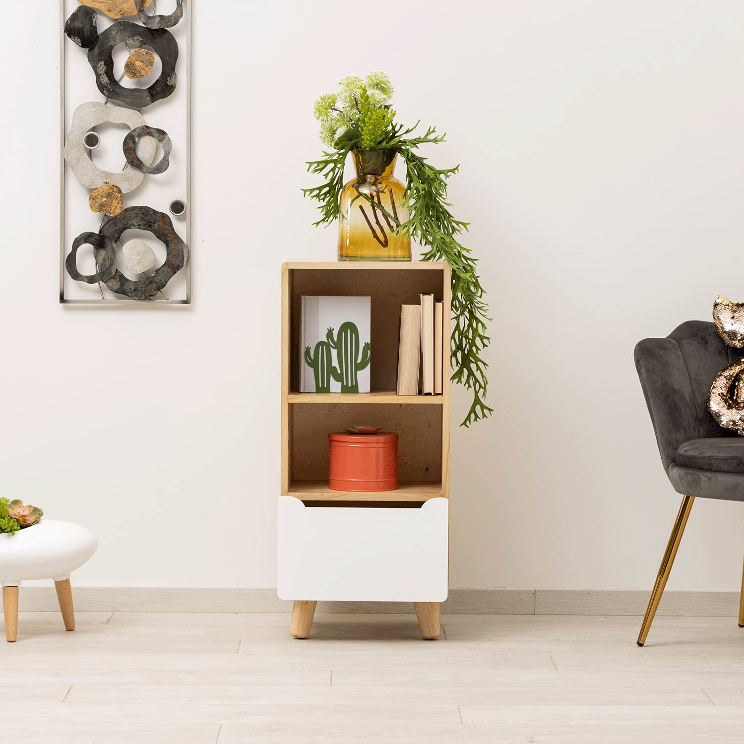 Baroni Home scaffale legno bianco con cassetto 38x38x114 cm