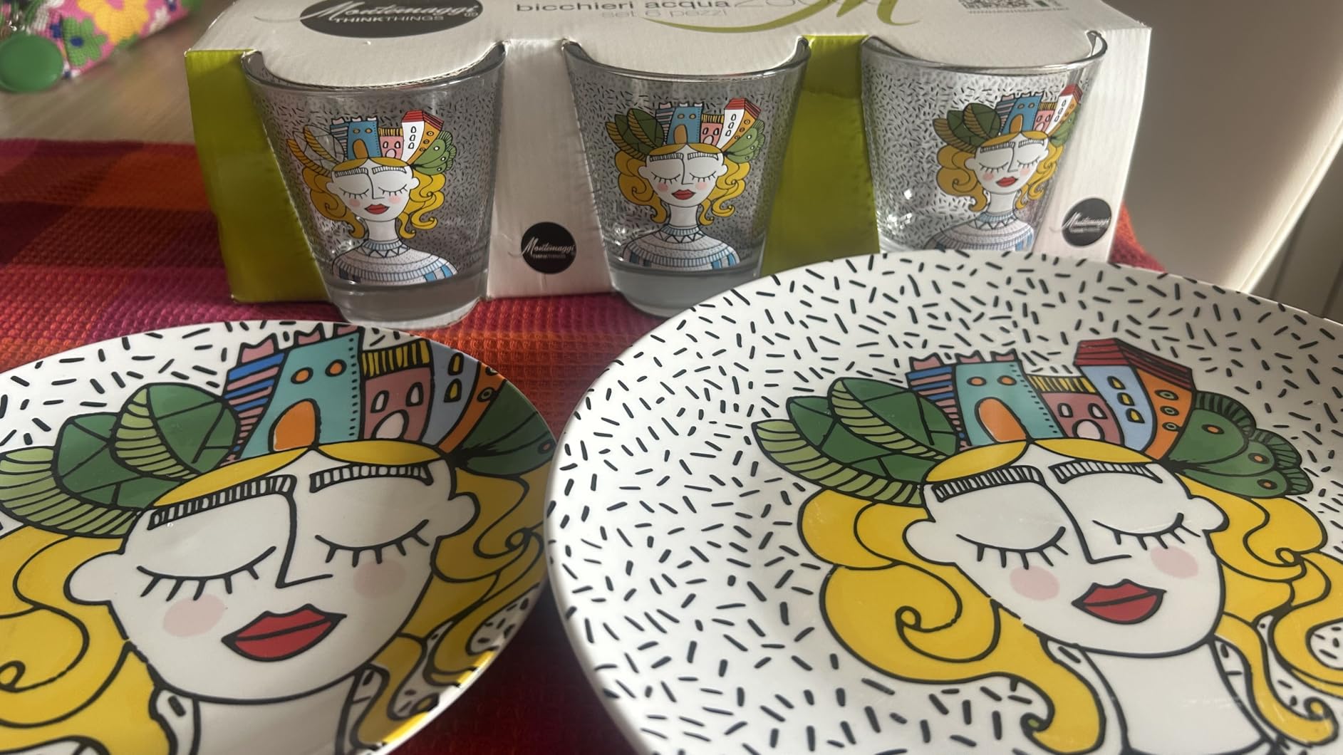 Baroni Home Set 6 Bicchieri Vetro 25 CL Lady City Colorati