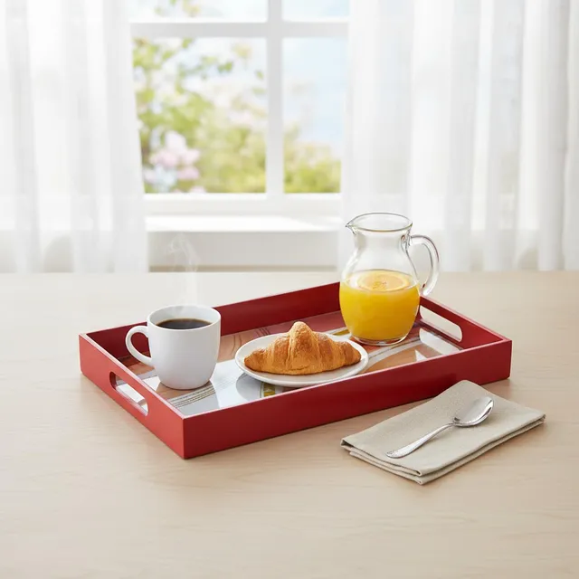 Baroni Home Vassoio Vetro Rettangolare Astratto Rosso 40x24 cm