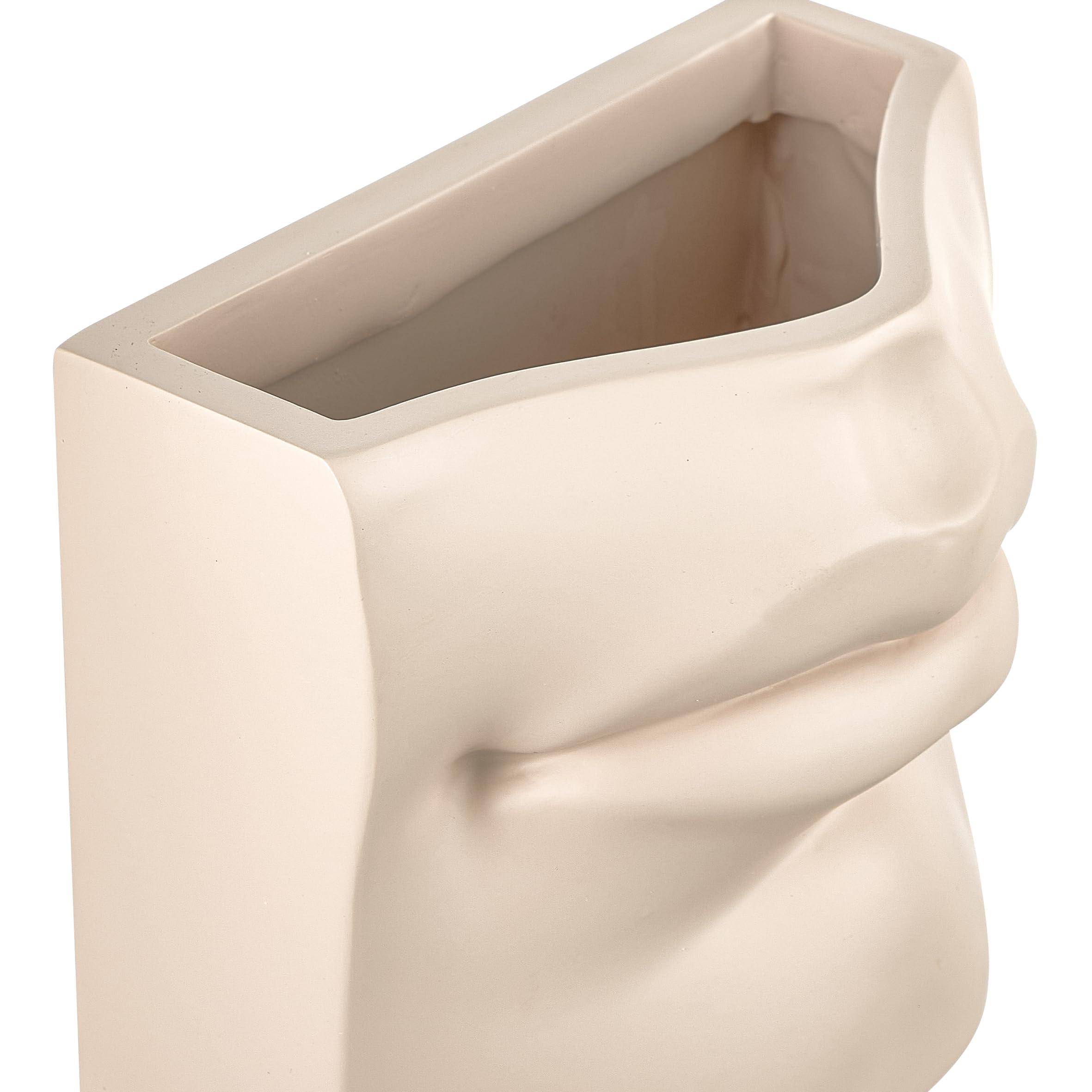 Baroni Home Vaso Resina Faccia Bocca Bianco 17x11x16 cm