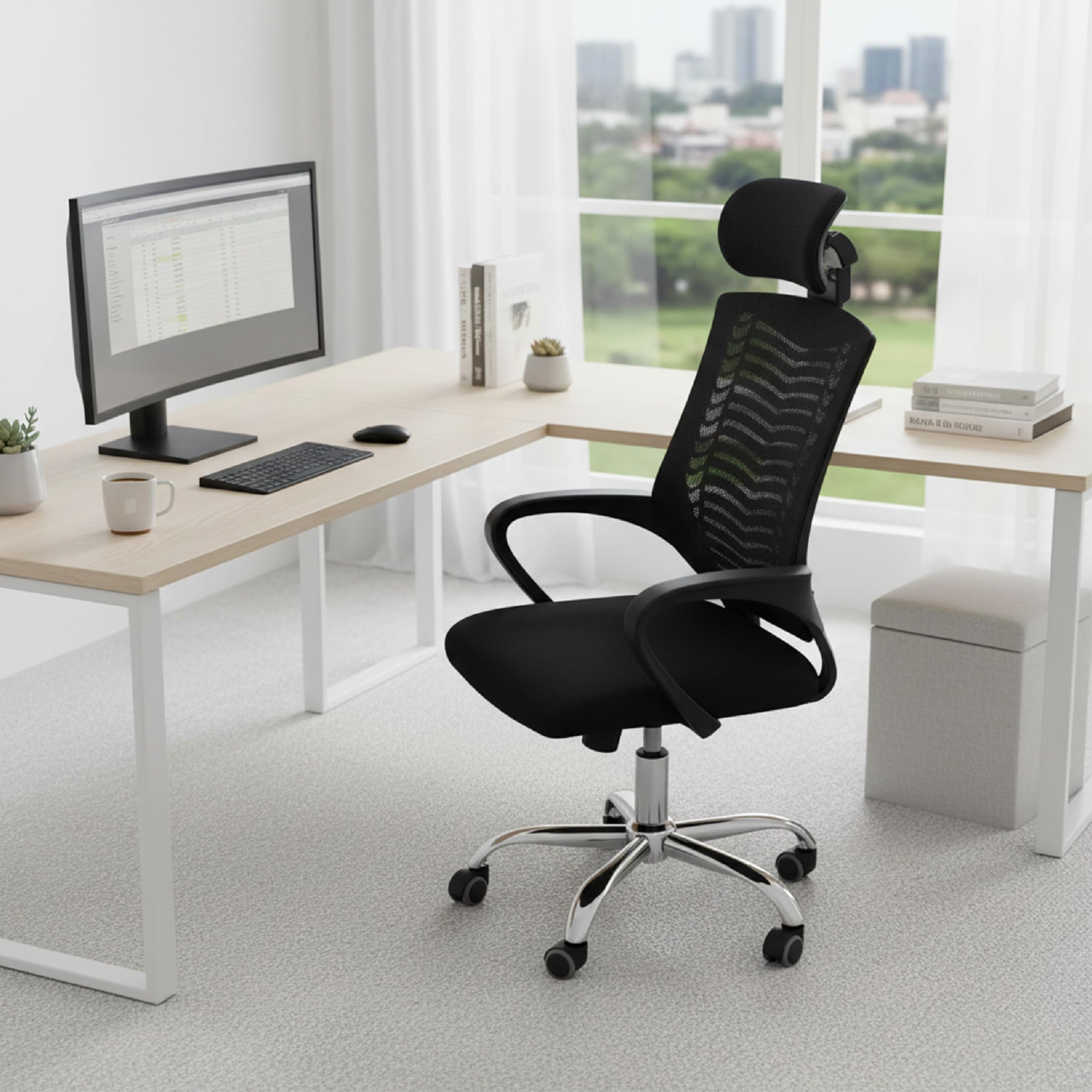 Baroni Home Sedia Ufficio Ergonomica Nera Braccioli Pieghevoli