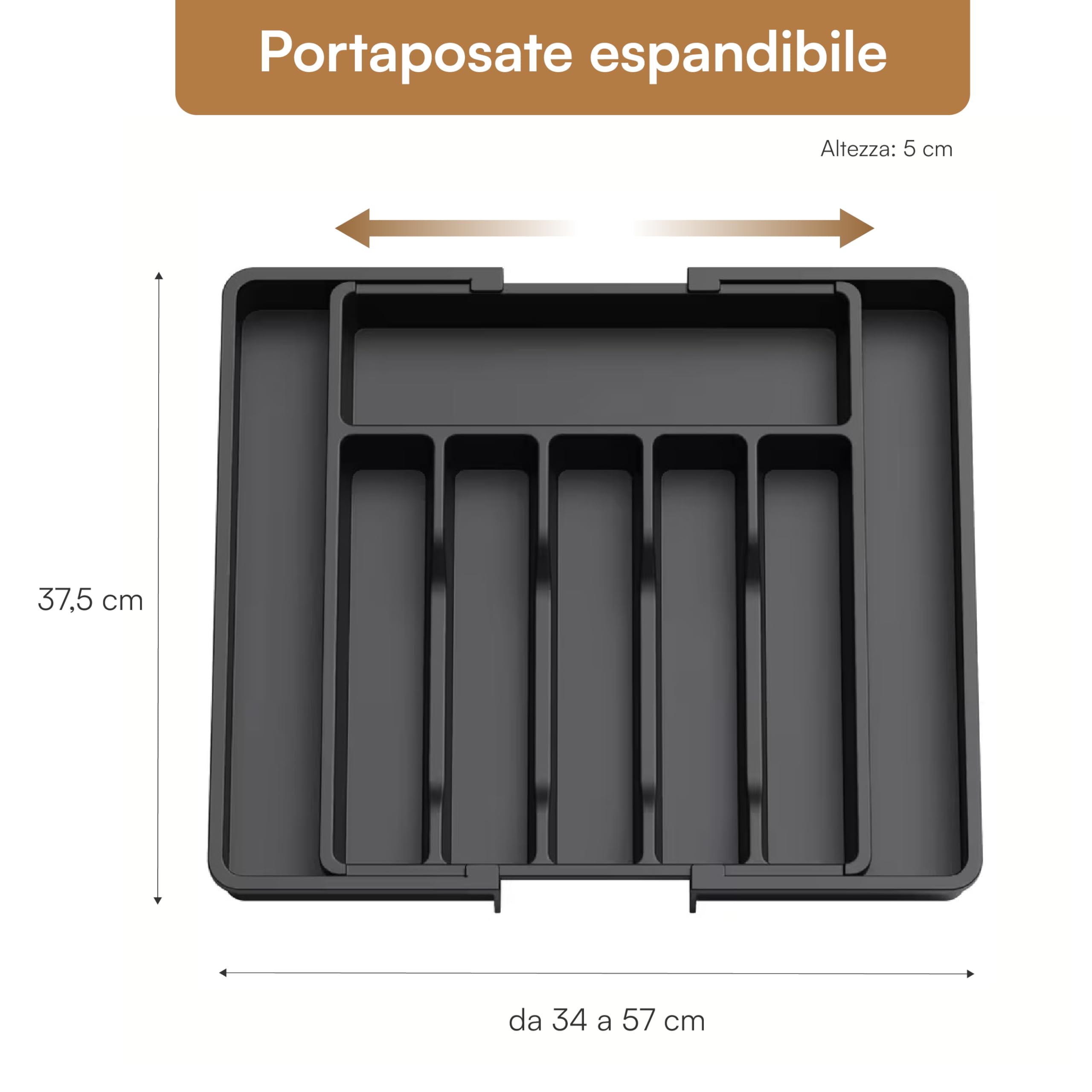 Baroni Home portaposate estendibile plastica nero 8 scomparti