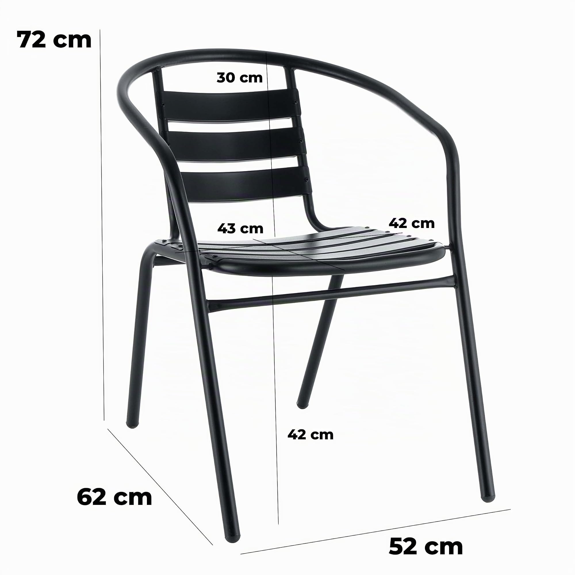 Baroni Home Set 2 Sedie Giardino Metallo Nero 56x55x75 cm