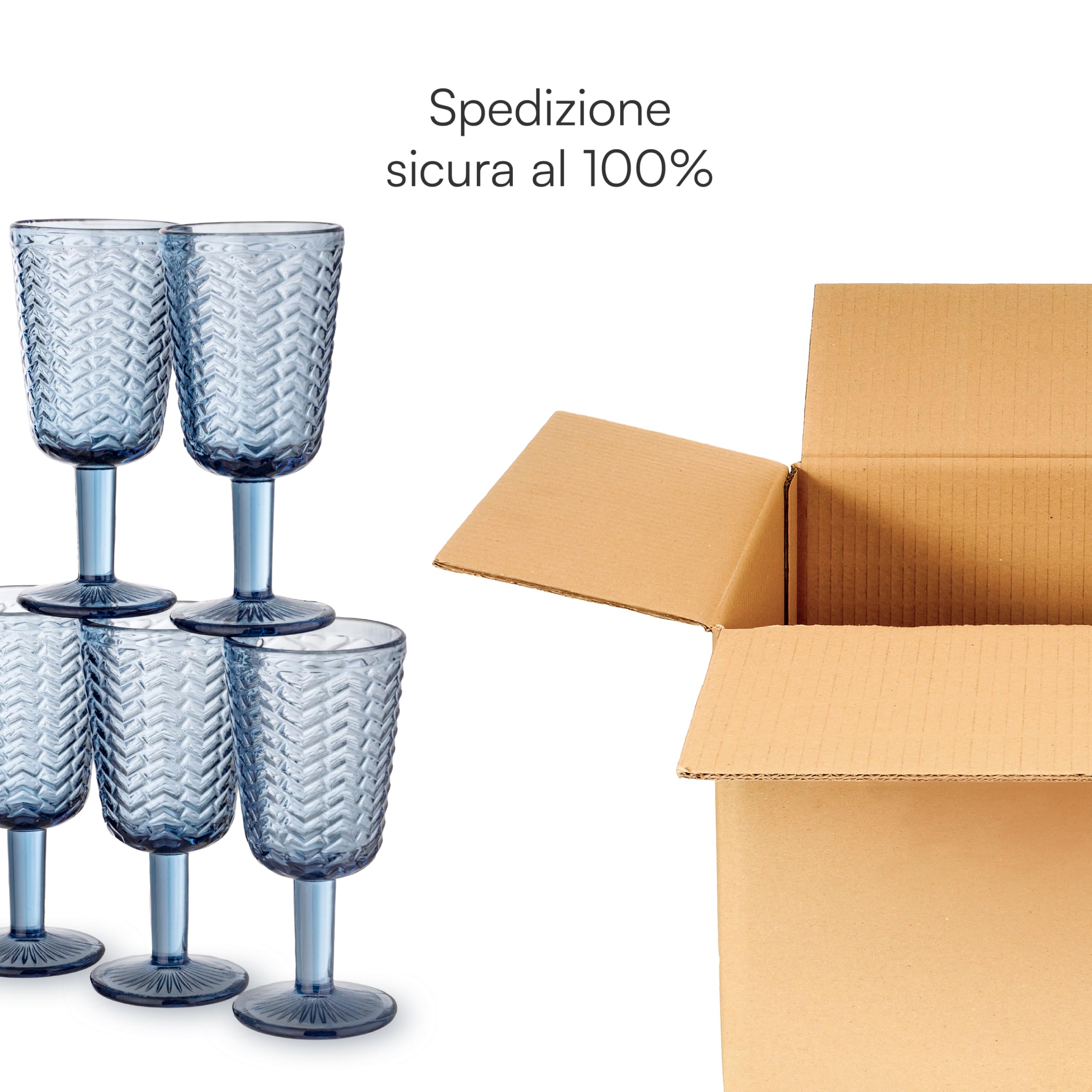 Baroni Home Wave set 6 calici vetro blu 27 cl