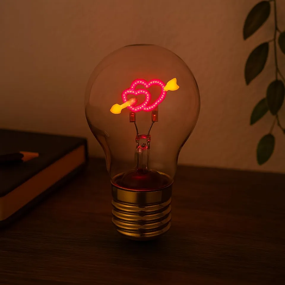 Baroni Home Lampadina Cuori con Freccia lampada tavolo USB