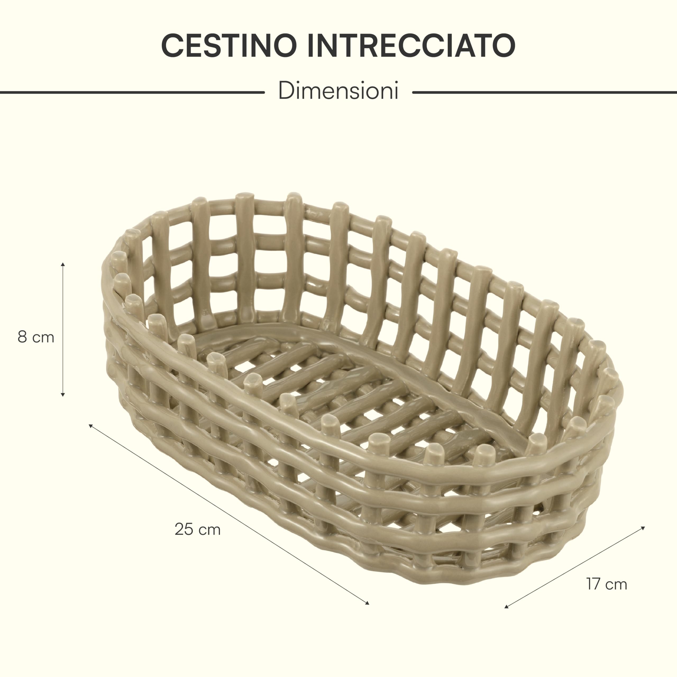 Baroni Home cestino ceramica intrecciato ovale tortora