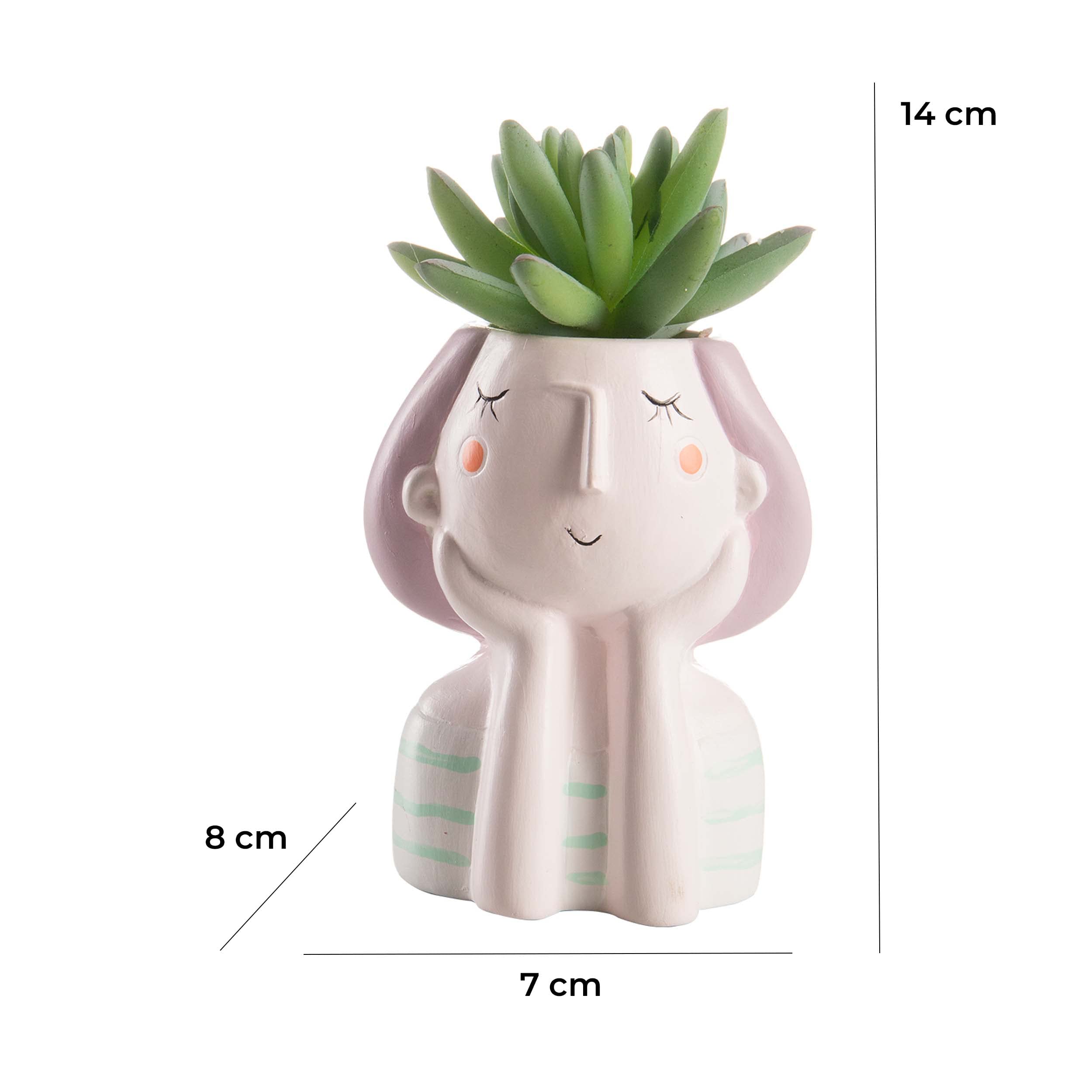 Baroni Set 4 Vasetti Testa Ceramica con Piantina 8x7x14 cm