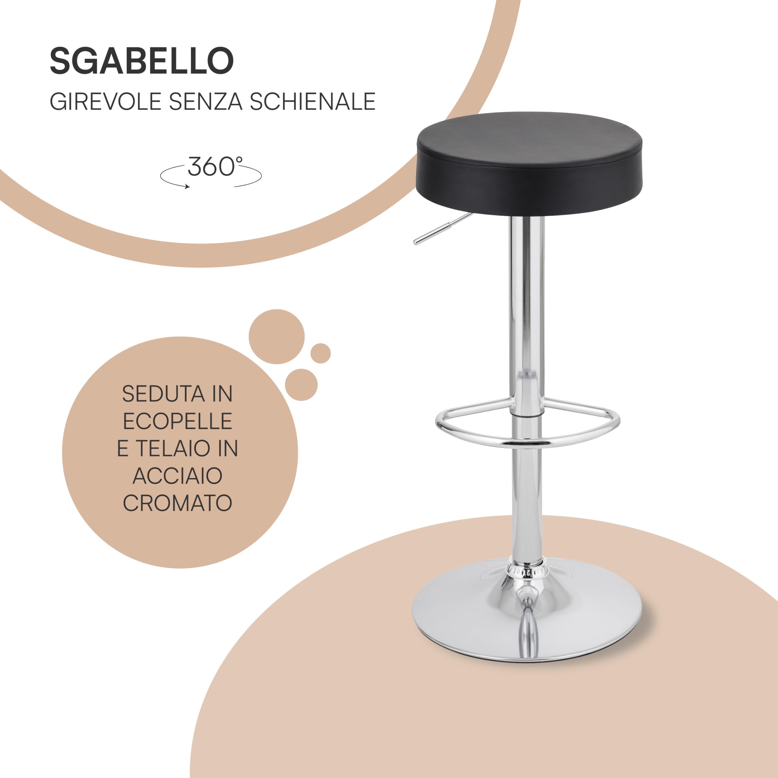 Baroni Home Sgabello Bar Girevole Nero 59-79 cm 1 Pezzo