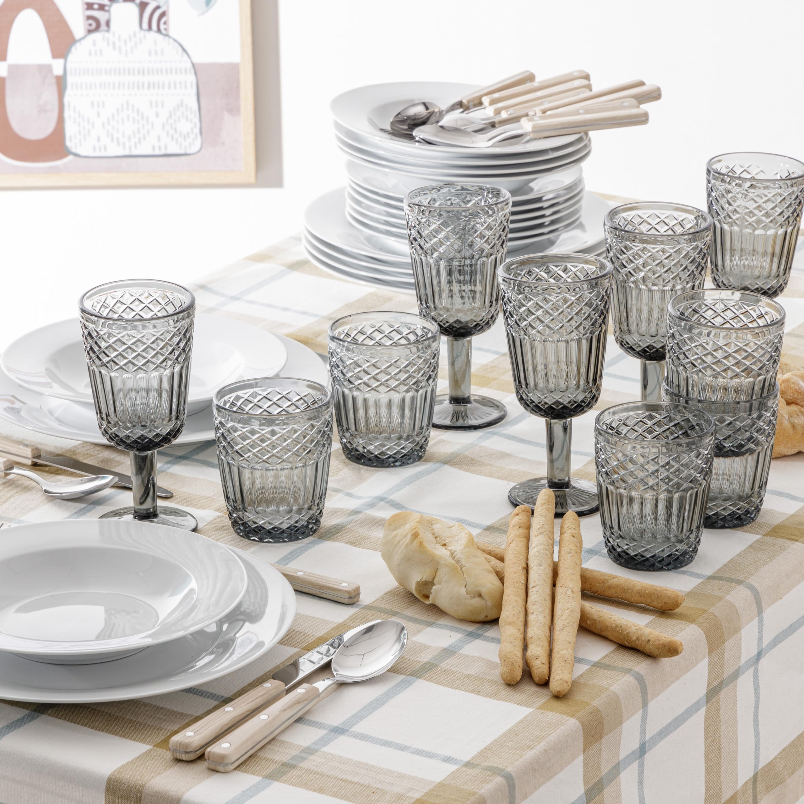 Baroni Home Set Bicchieri Vetro Fumé 30 CL 6 Pezzi Rilievo