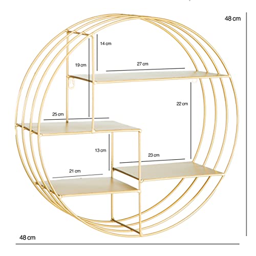 Baroni Home Mensola Muro Rotonda Oro 48x16x48 cm 4 Ripiani