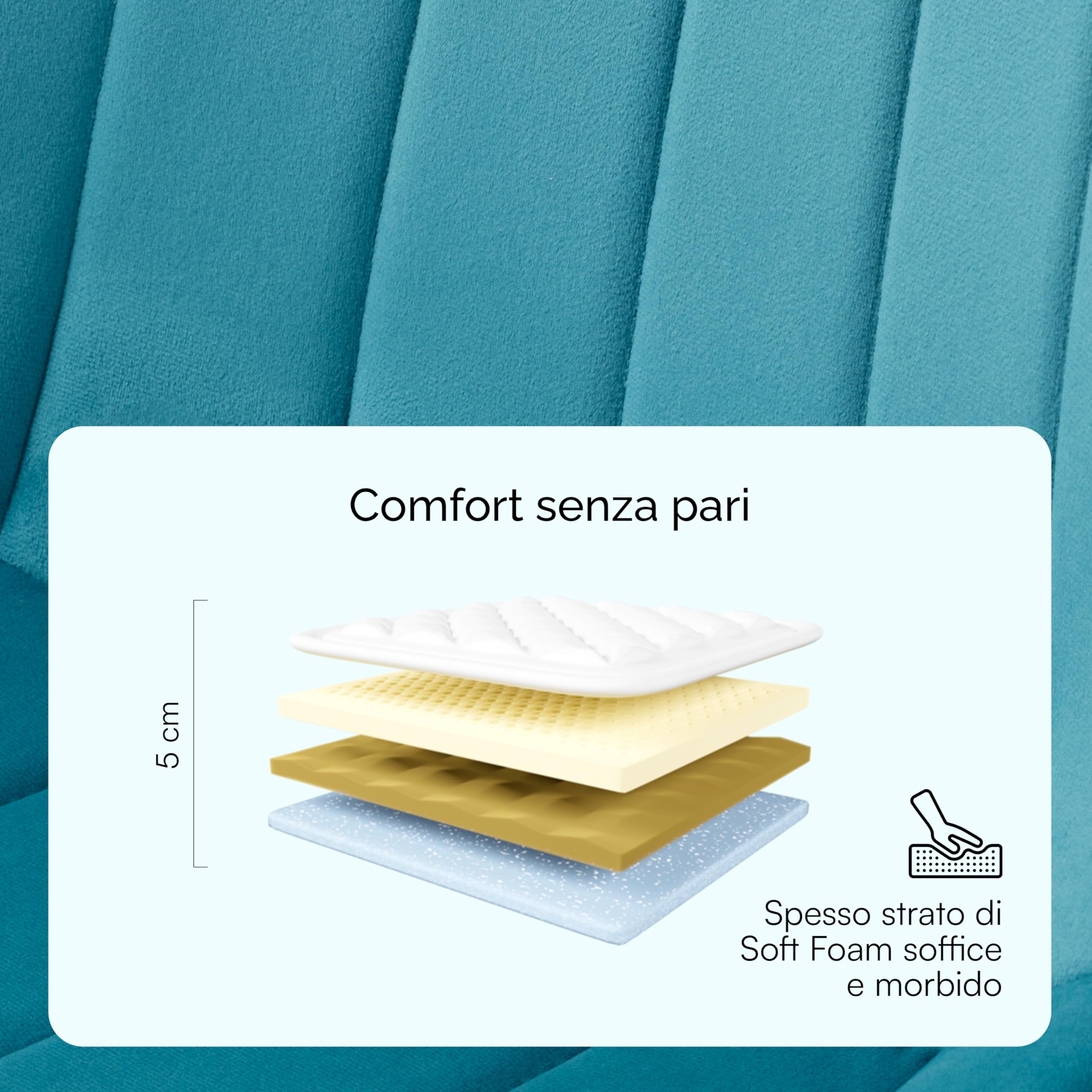 Baroni Home set 4 sedie velluto blu petrolio 53x86 cm