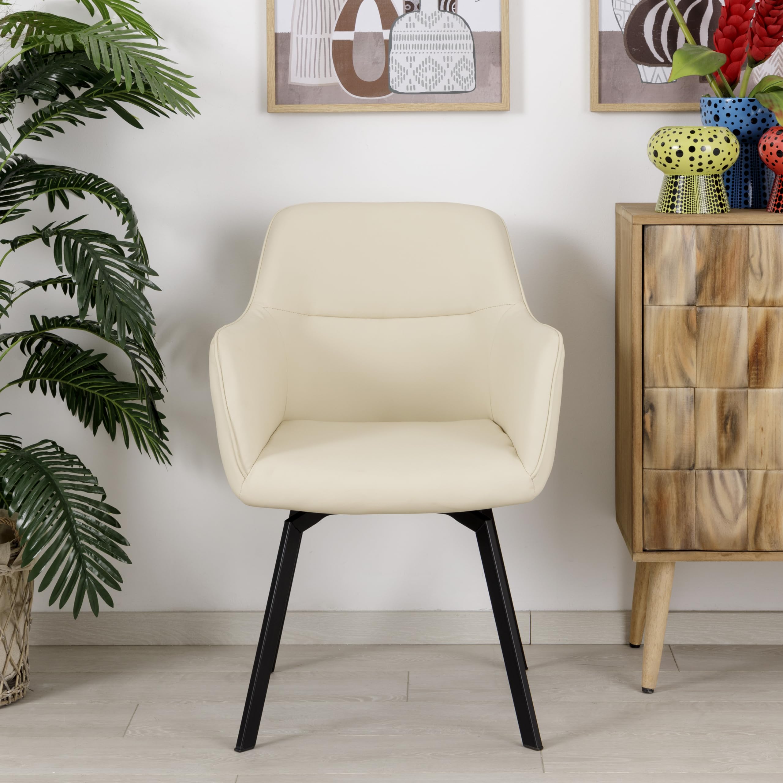 Baroni Home Poltrona Girevole Ecopelle Beige 55x85x47 cm